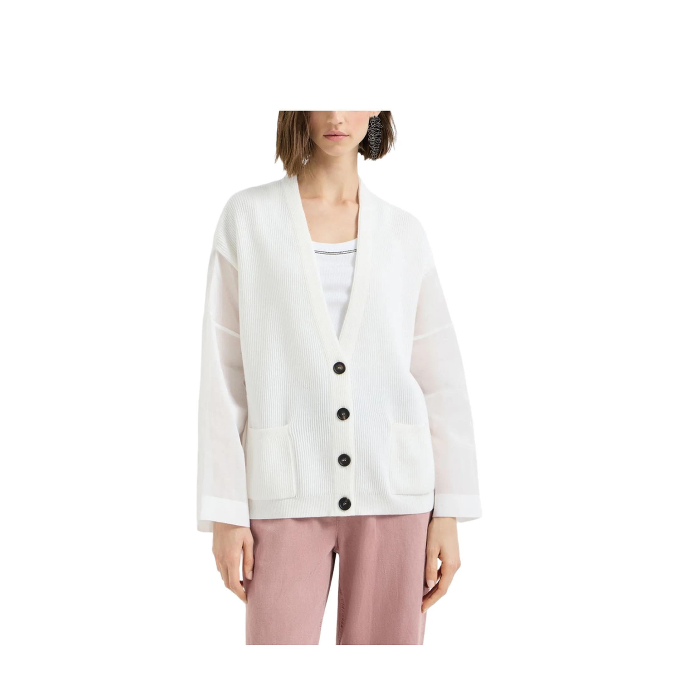 Ribbed Knit Cardigan White - Image 5