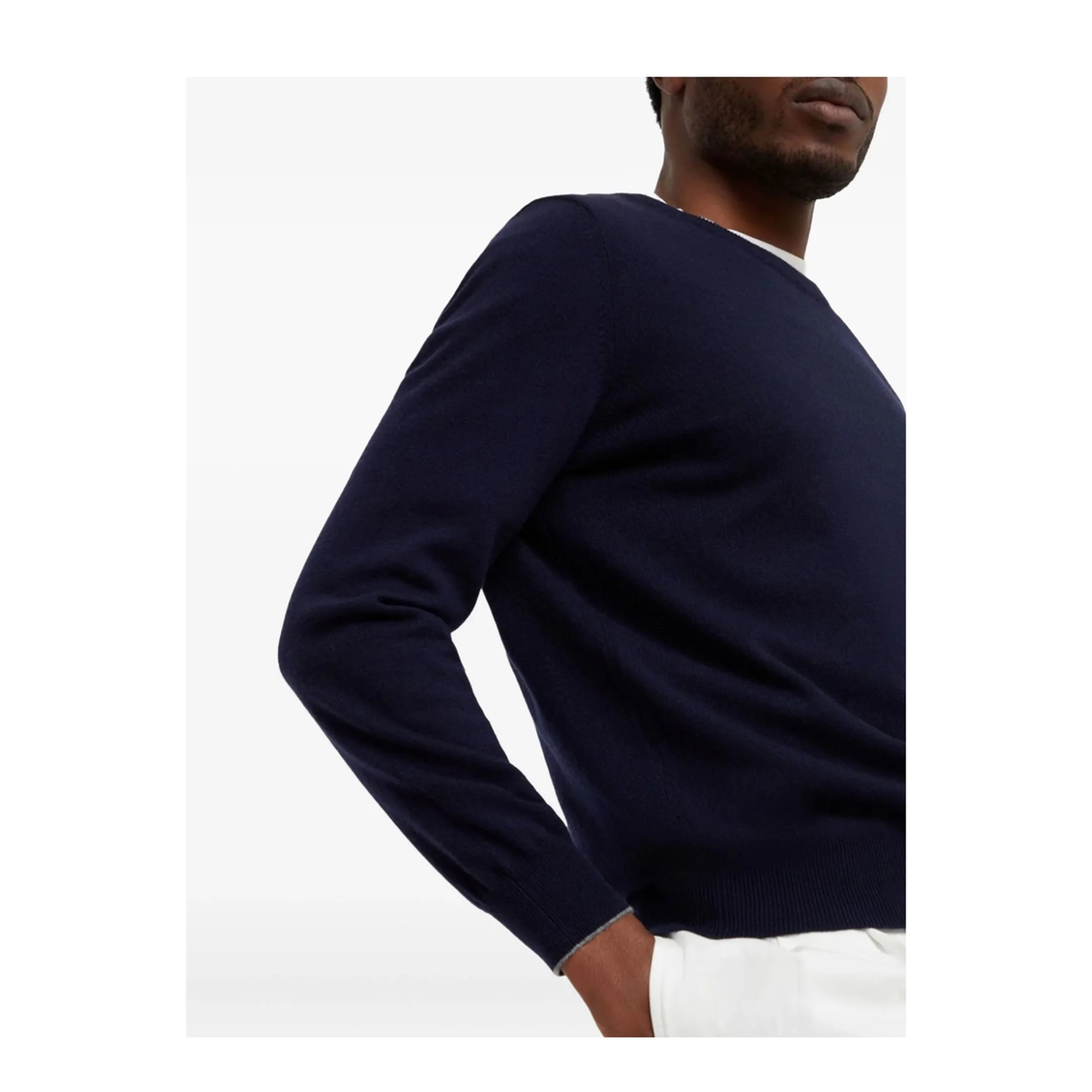 Ribbed Edges Detail Cashmere Crew Neck - Image 5