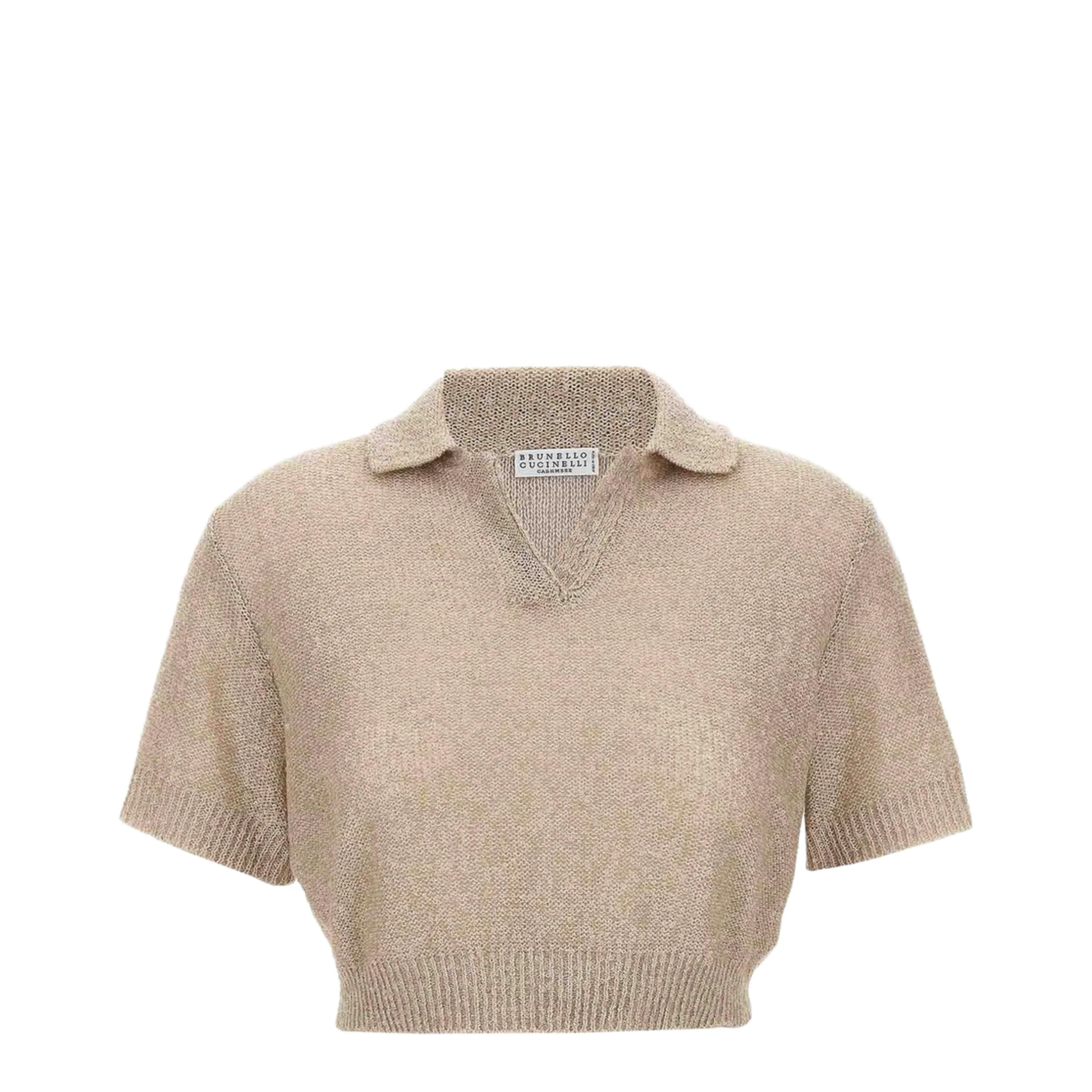 Sequin Knitted Polo Shirt - Beige - Image 2
