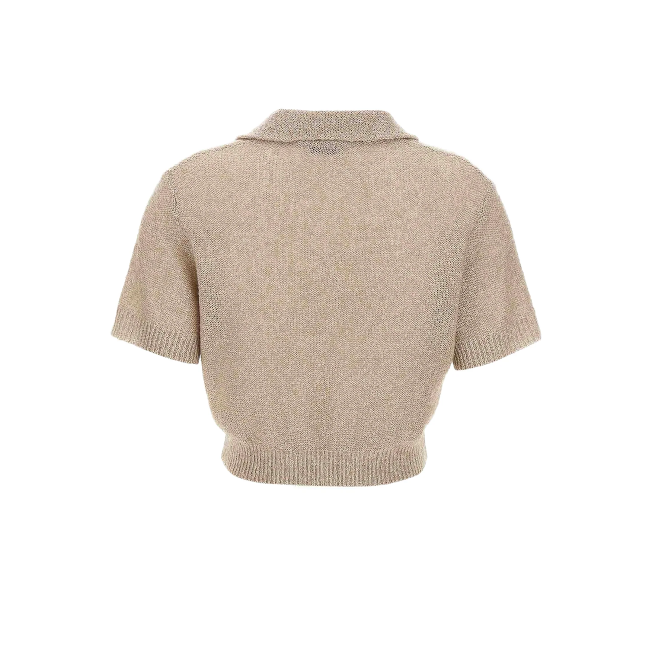 Sequin Knitted Polo Shirt - Beige - Image 3
