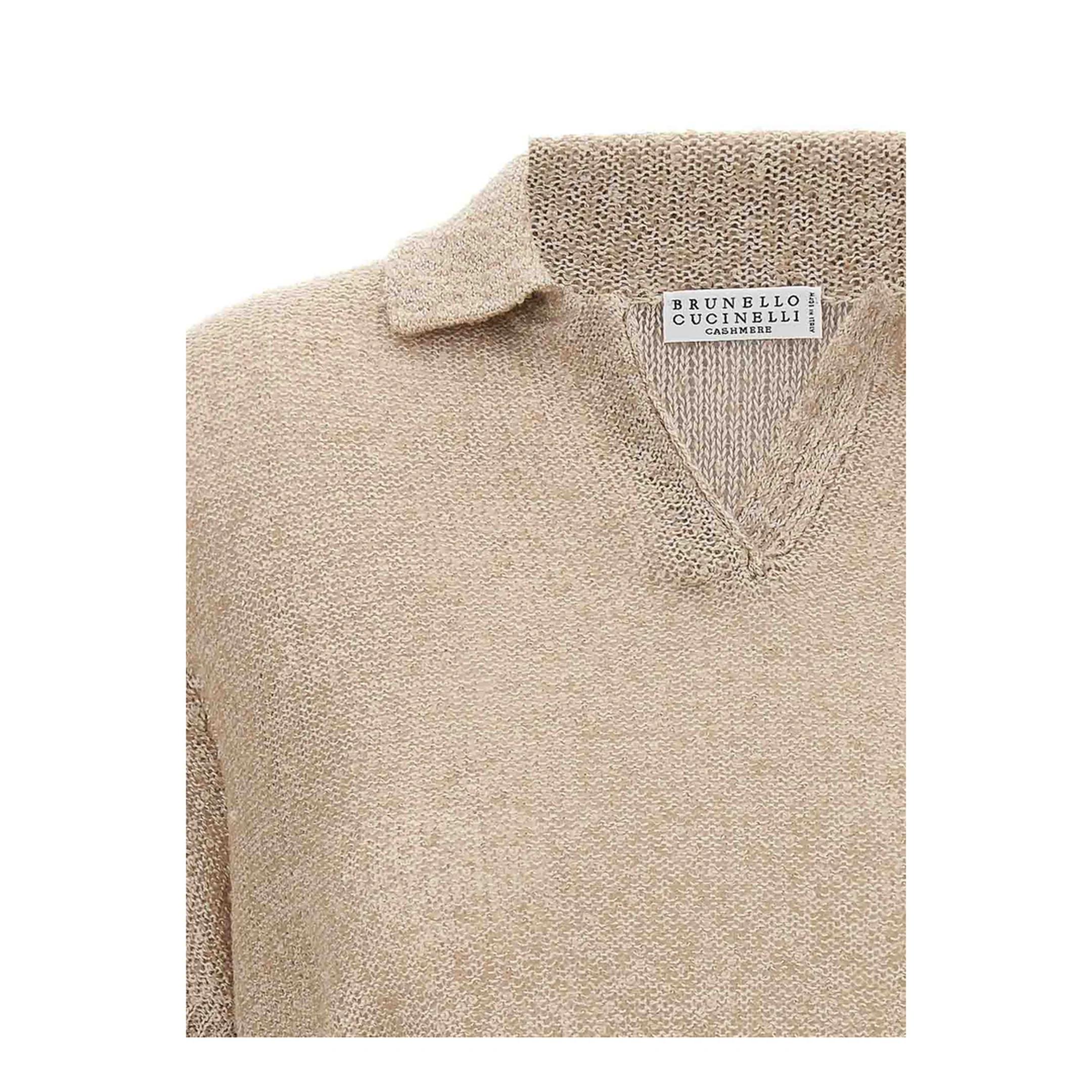 Sequin Knitted Polo Shirt - Beige - Image 4
