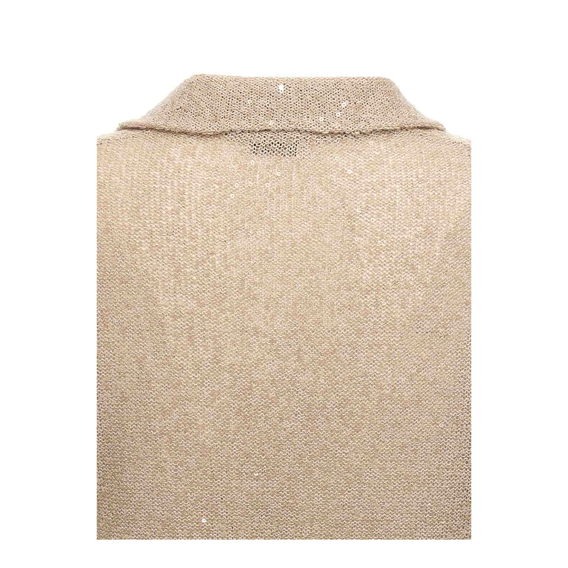 Sequin Knitted Polo Shirt - Beige - Image 5
