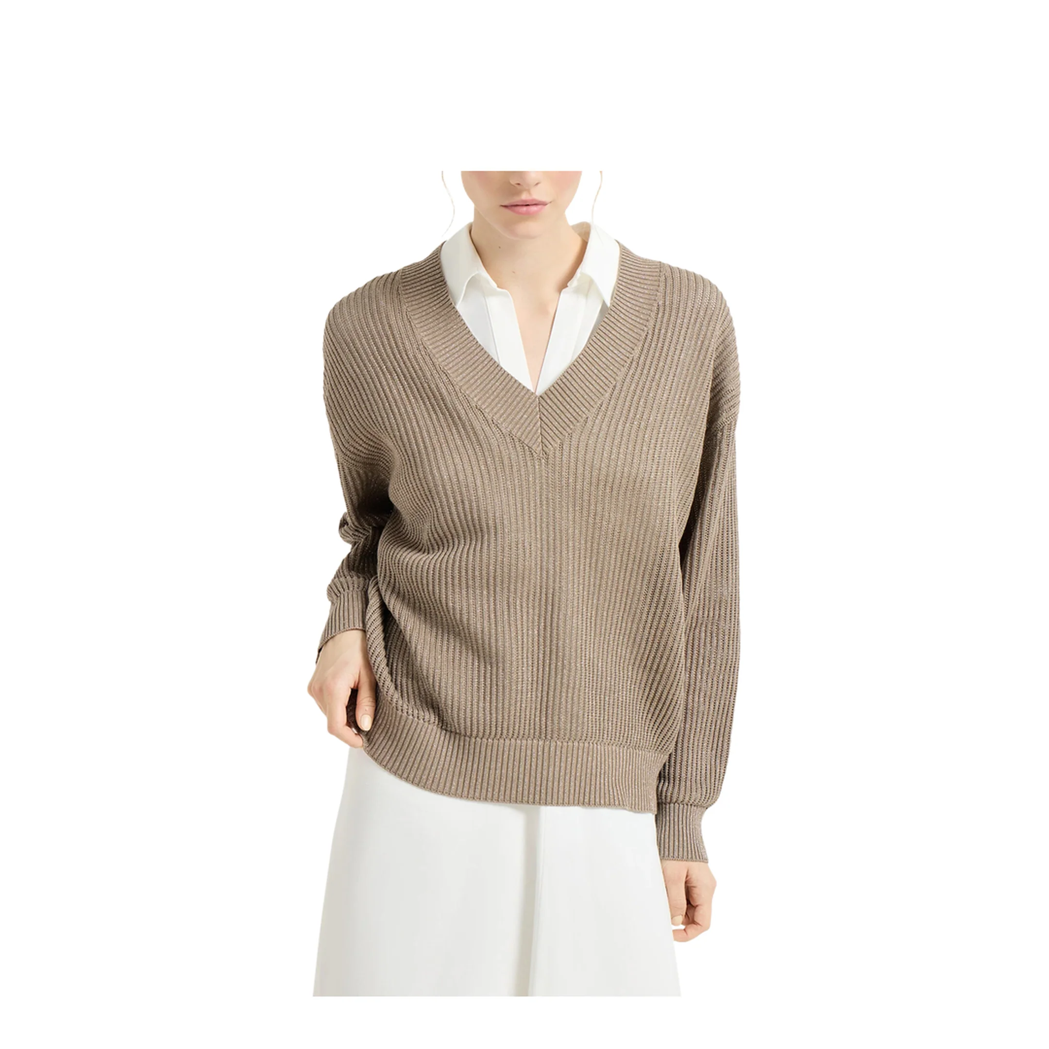 Cotton Ribbed Net Sweater - Walnut - Image 3