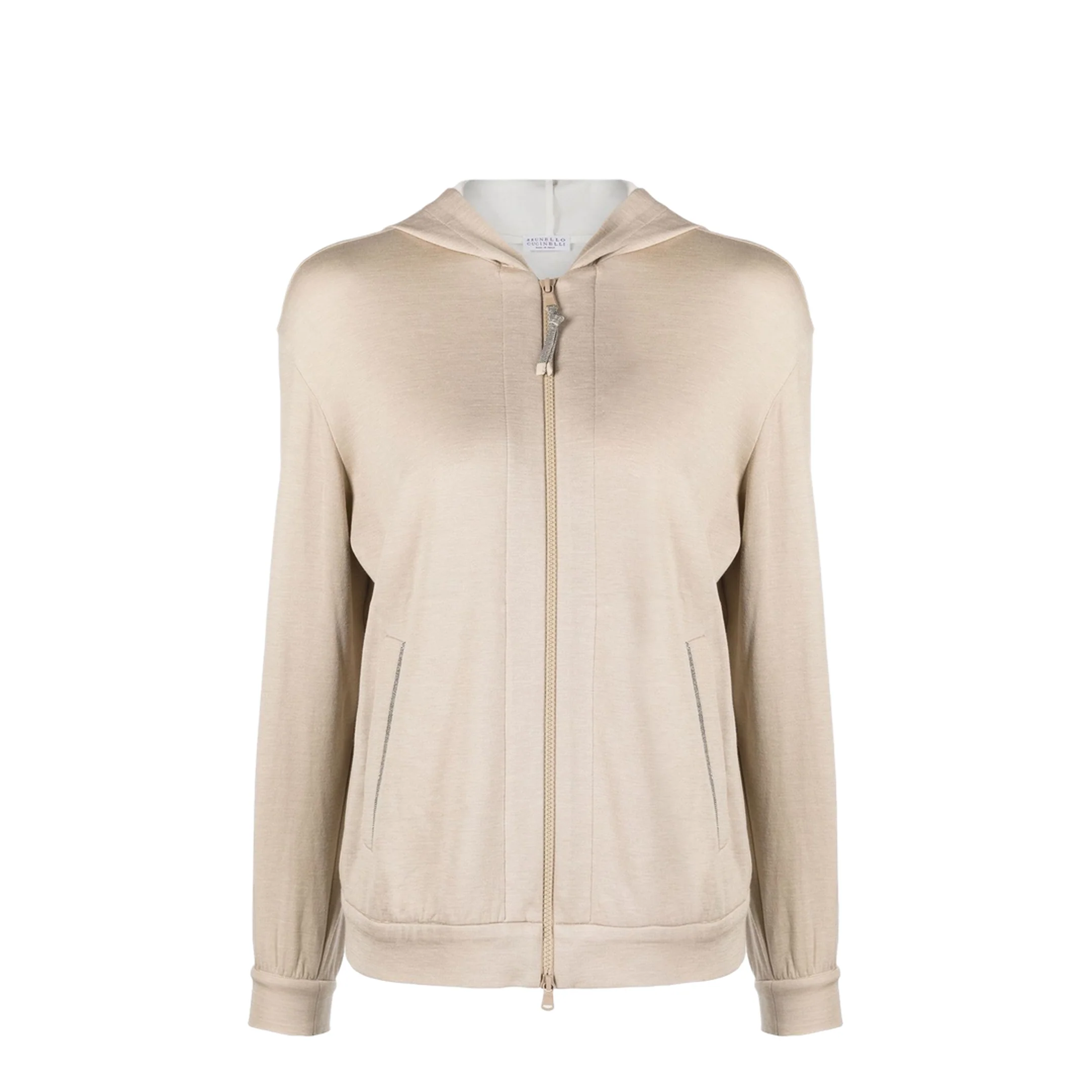 Two-Pocket Zip-Up Hoodie Beige - Image 2