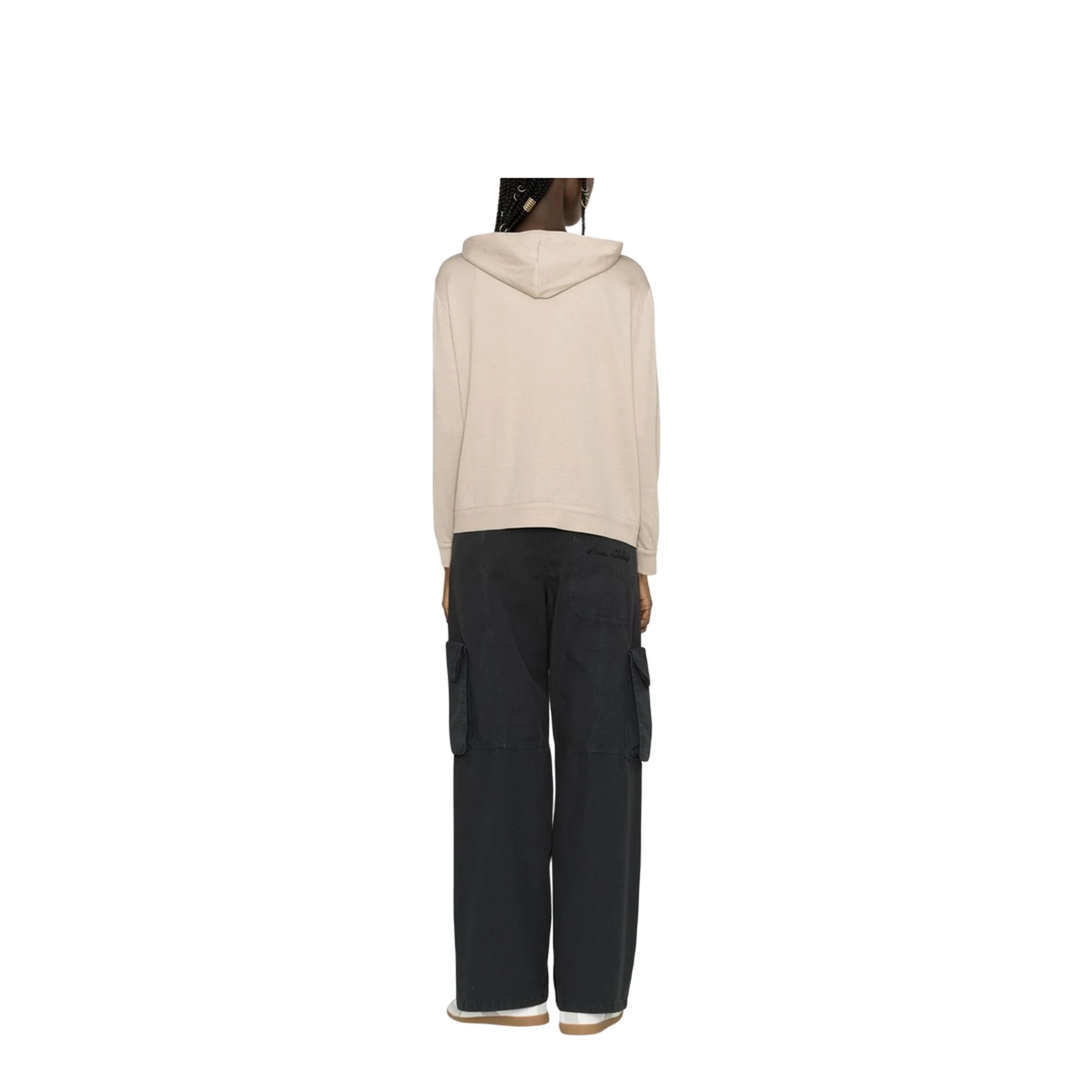 Two-Pocket Zip-Up Hoodie Beige - Image 3