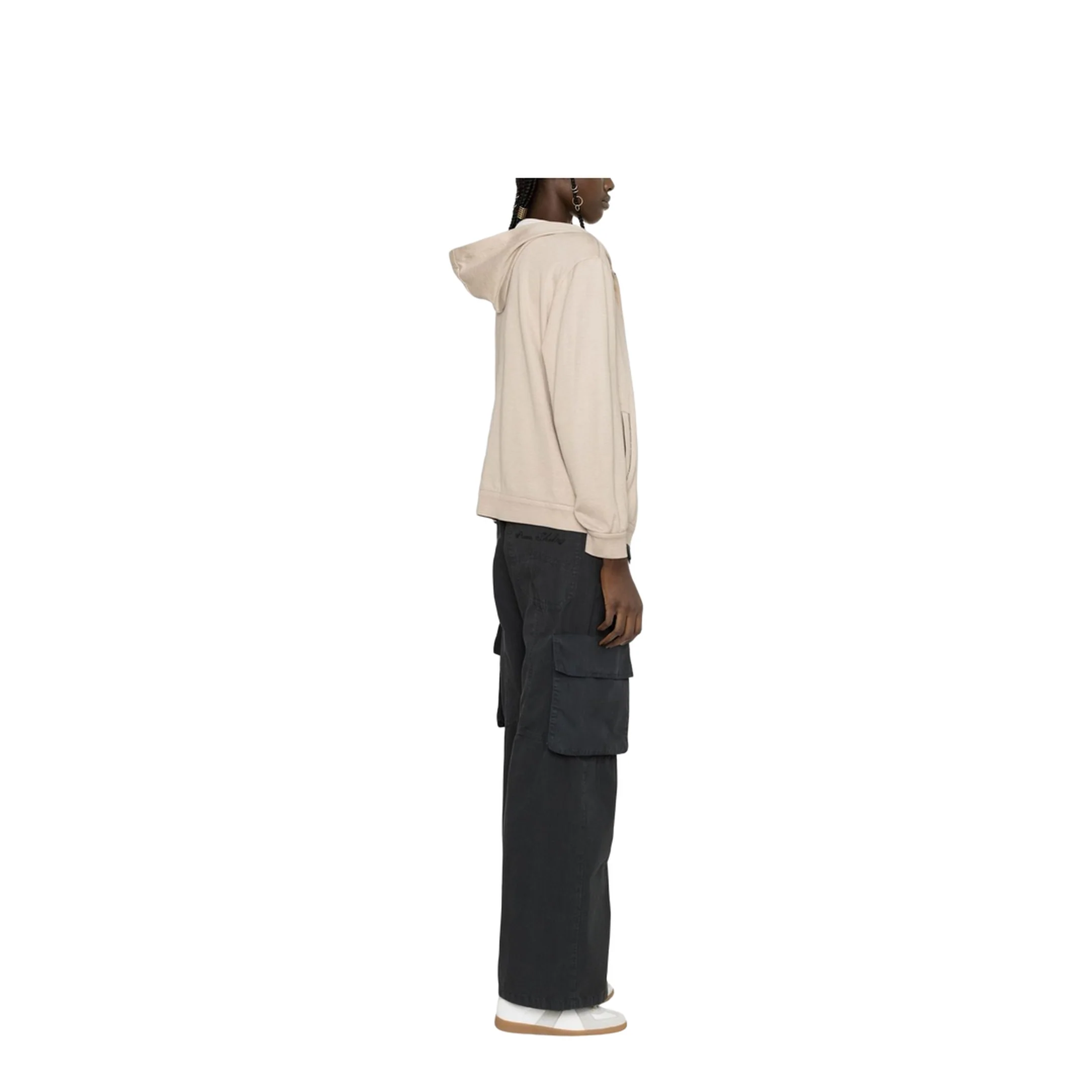 Two-Pocket Zip-Up Hoodie Beige - Image 5