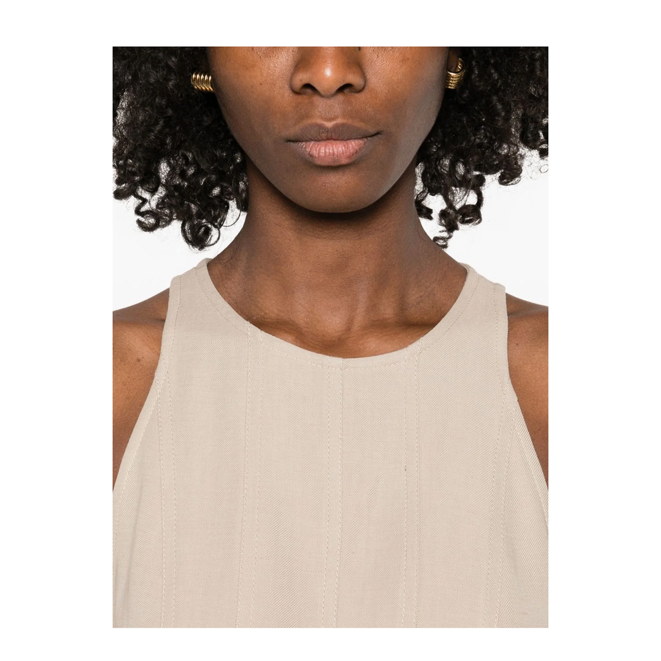 Sleeveless Panelled Midi Dress Beige - Image 2