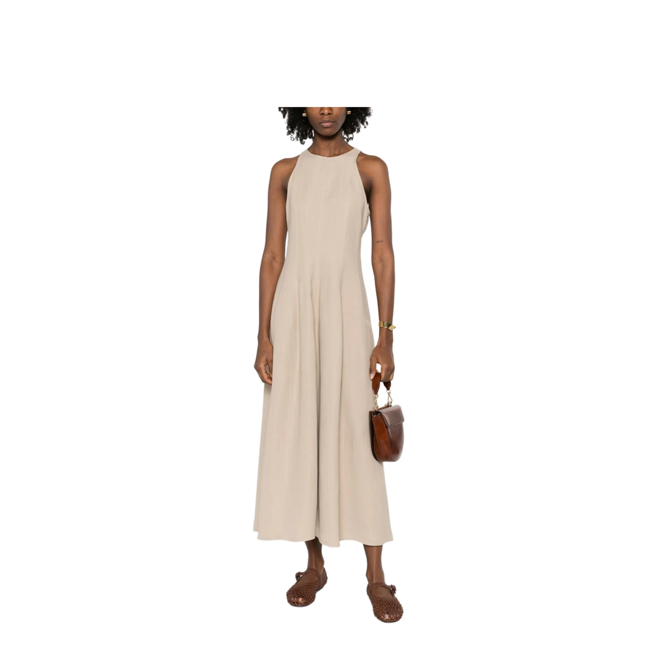 Sleeveless Panelled Midi Dress Beige - Image 3