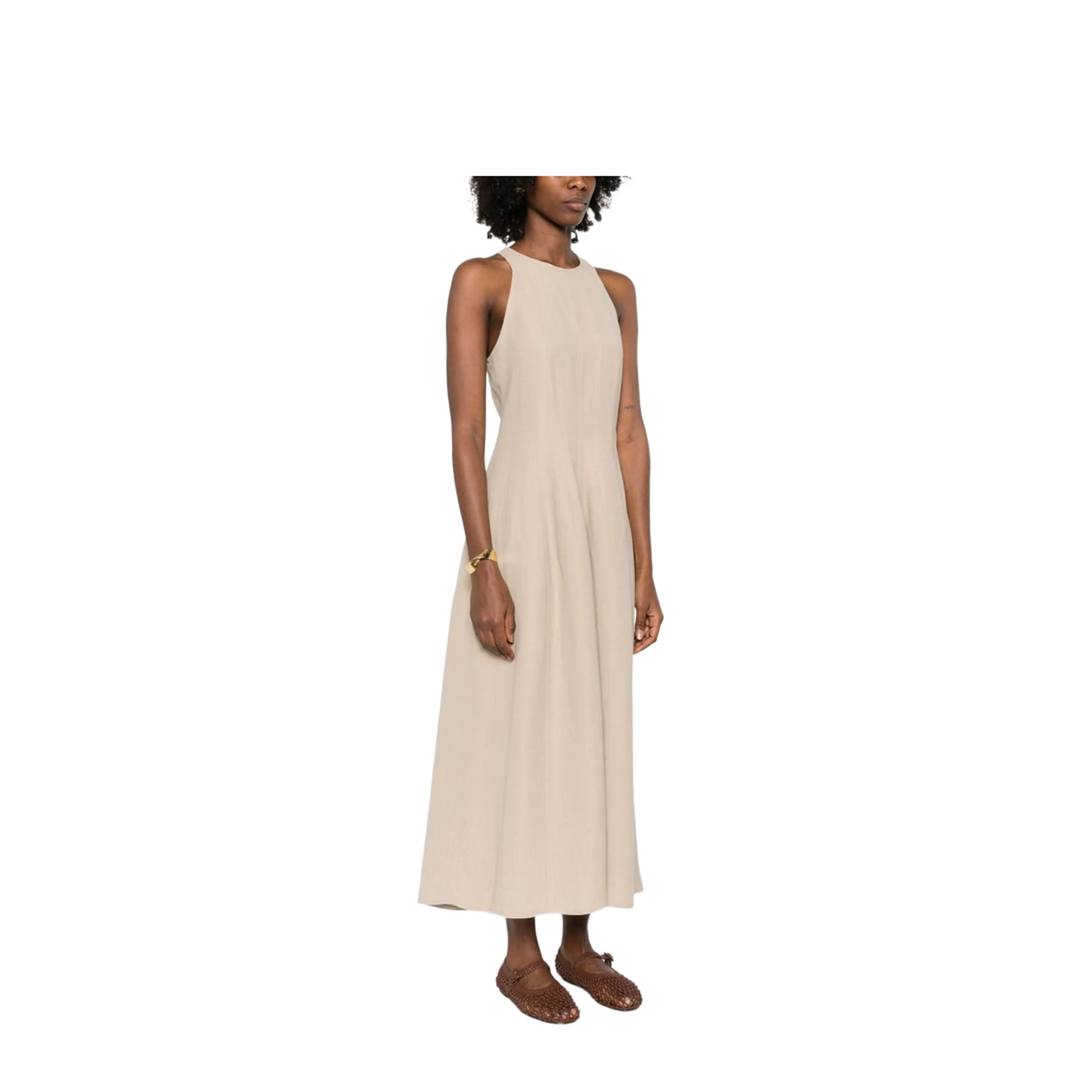 Sleeveless Panelled Midi Dress Beige - Image 5