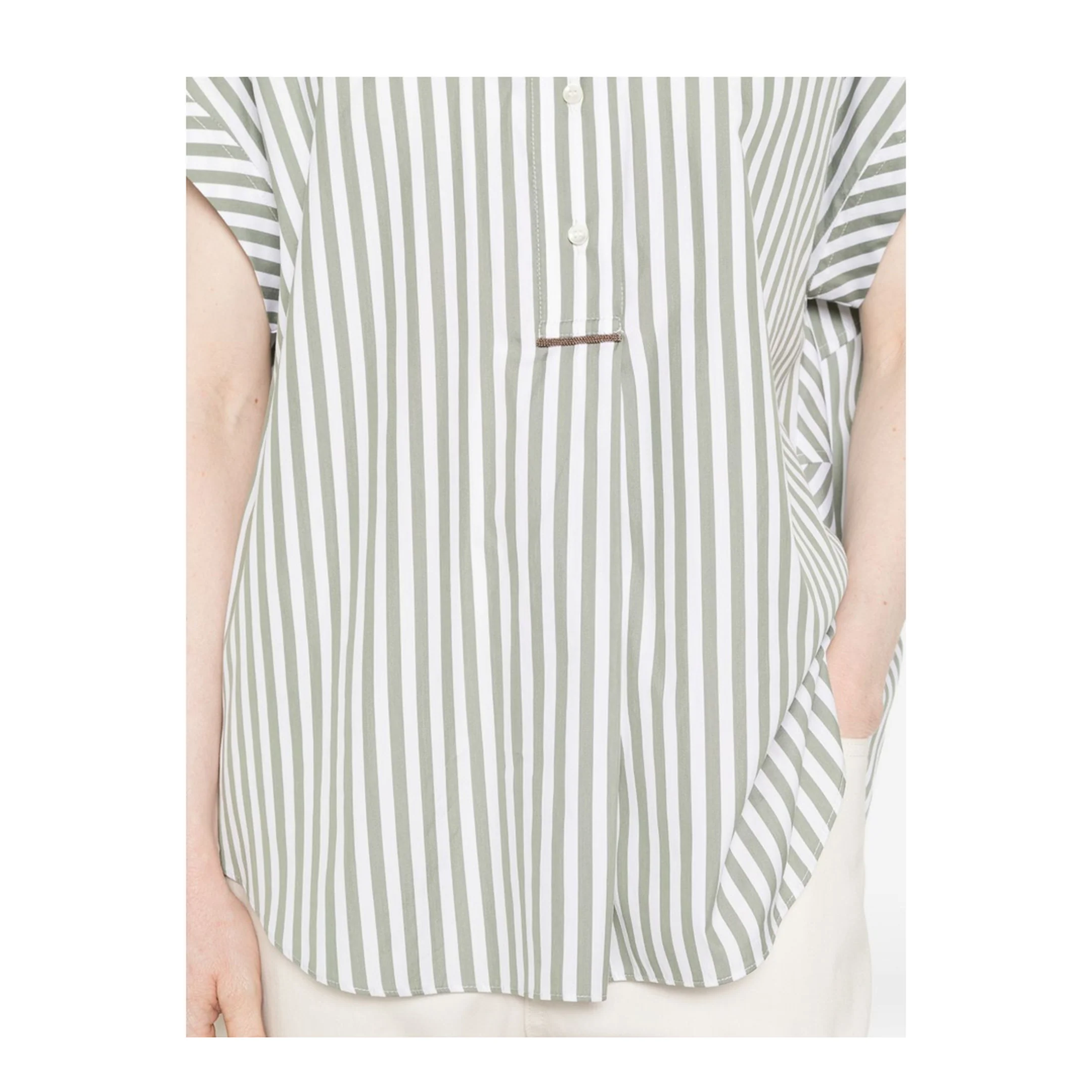 Cotton and Silk Striped Shirt Green - Image 2