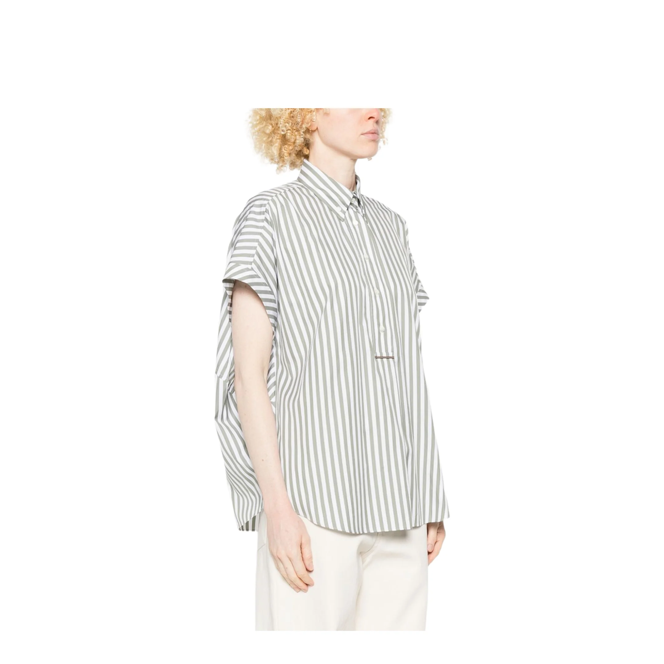 Cotton and Silk Striped Shirt Green - Image 3