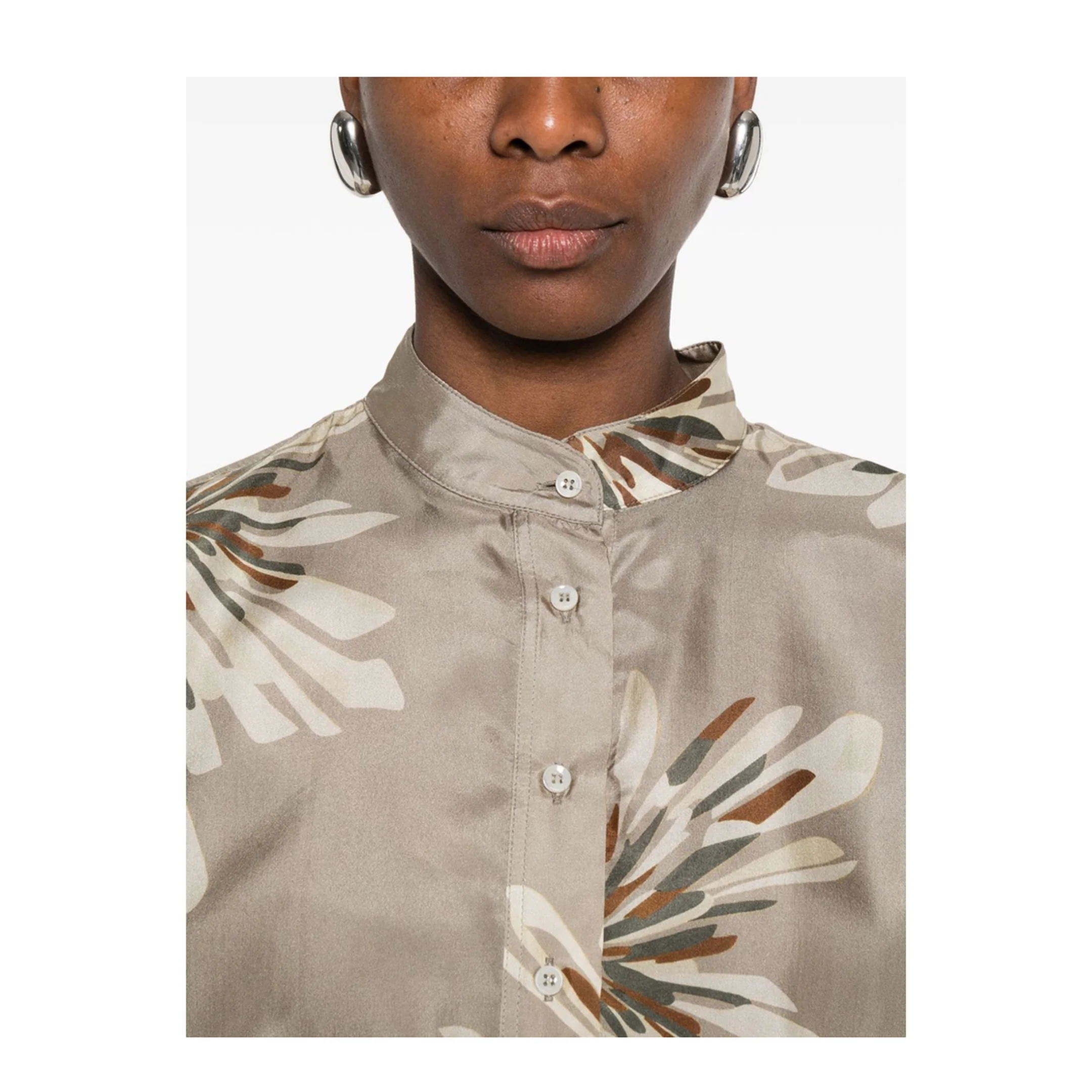 Women's Printed Silk Shirt Beige - Image 2