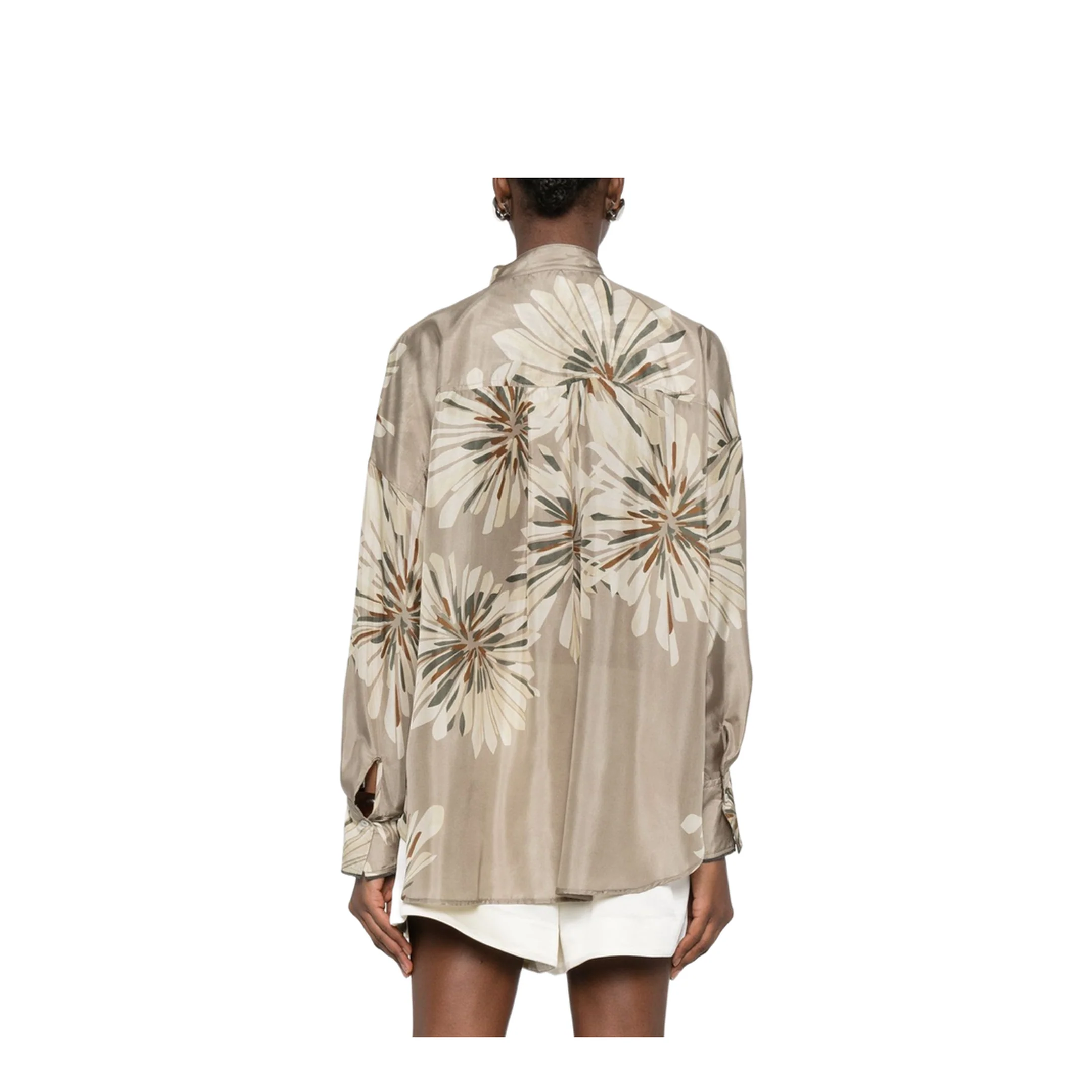 Women's Printed Silk Shirt Beige - Image 3