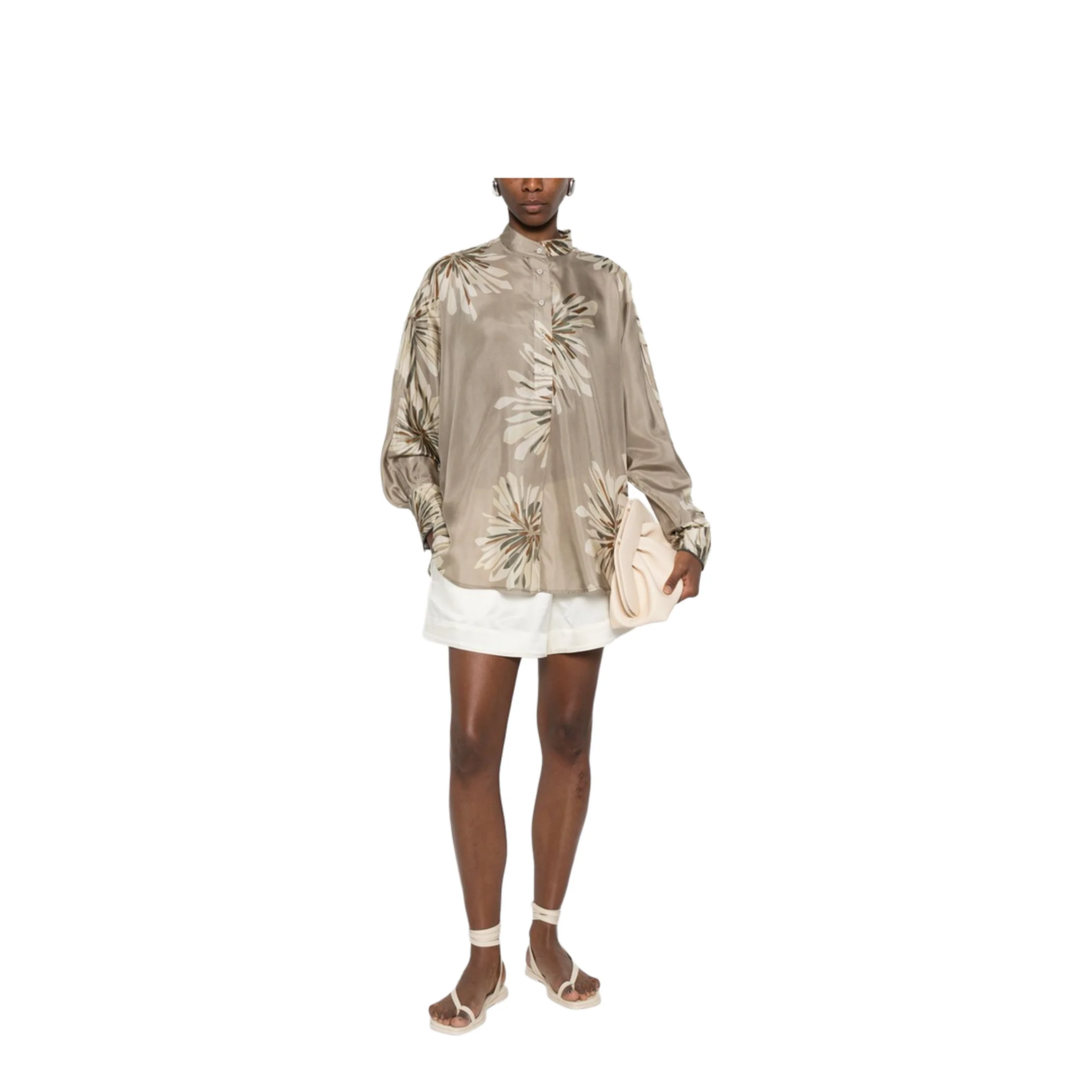 Women's Printed Silk Shirt Beige - Image 4