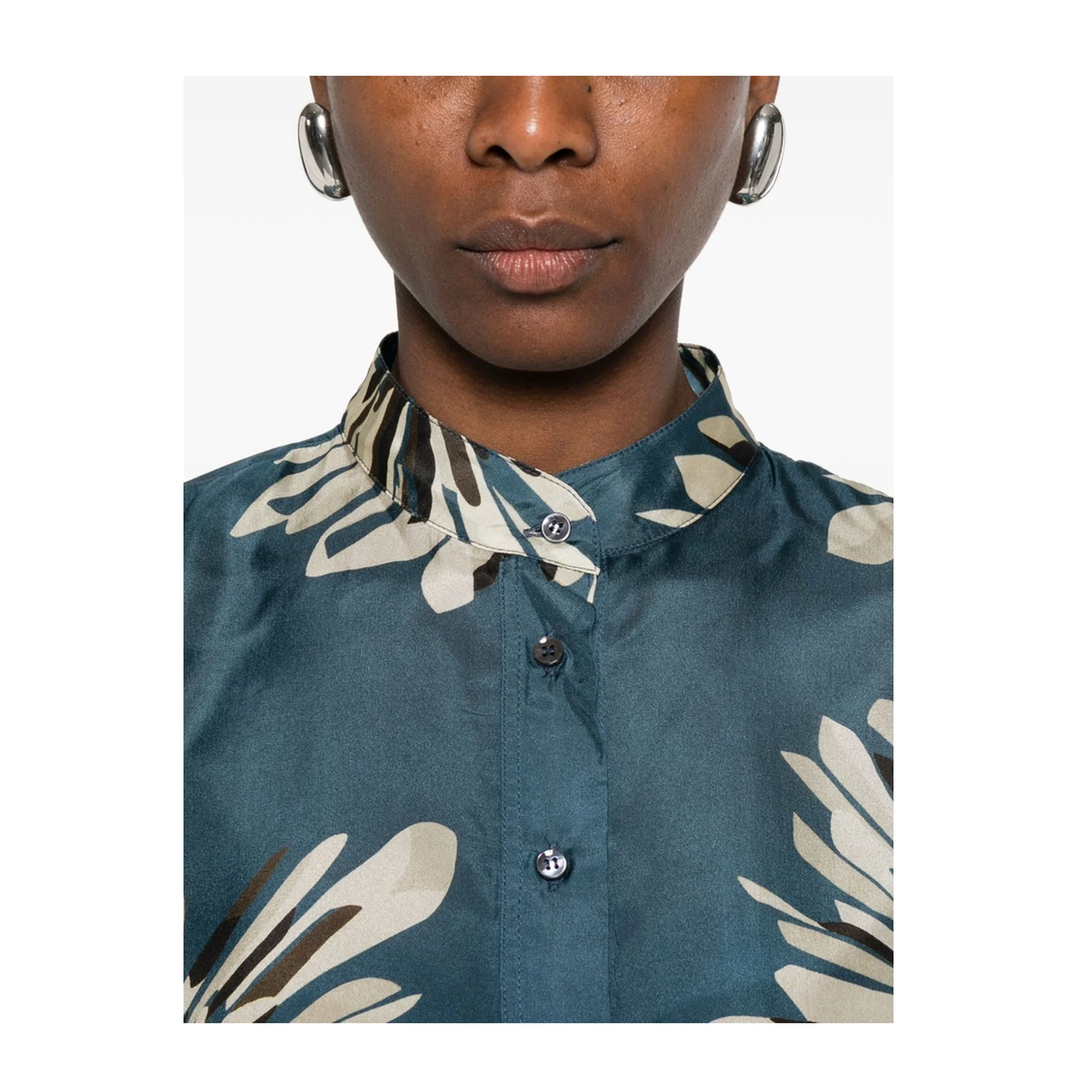 Women's Printed Silk Shirt Blue - Image 3