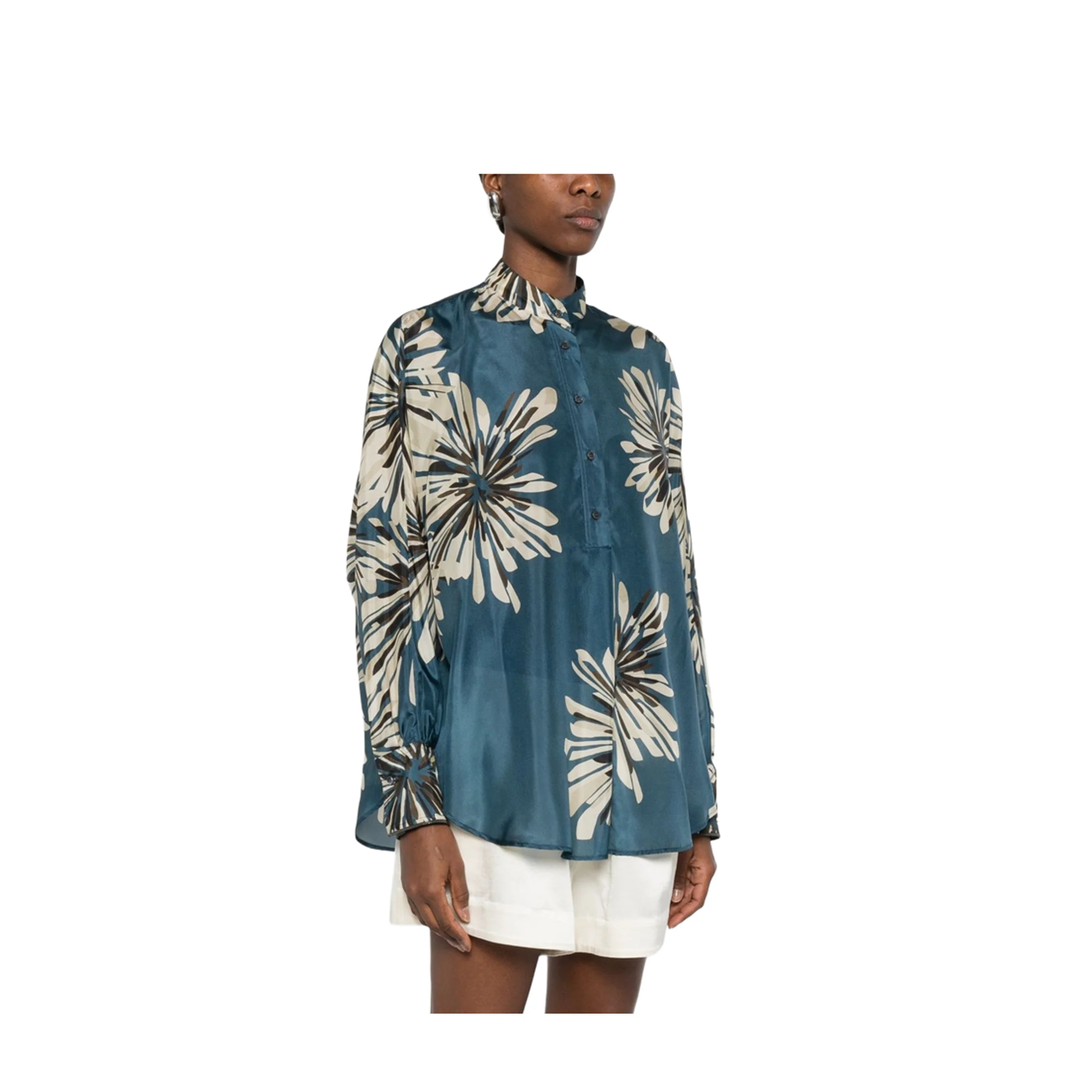 Women's Printed Silk Shirt Blue - Image 4