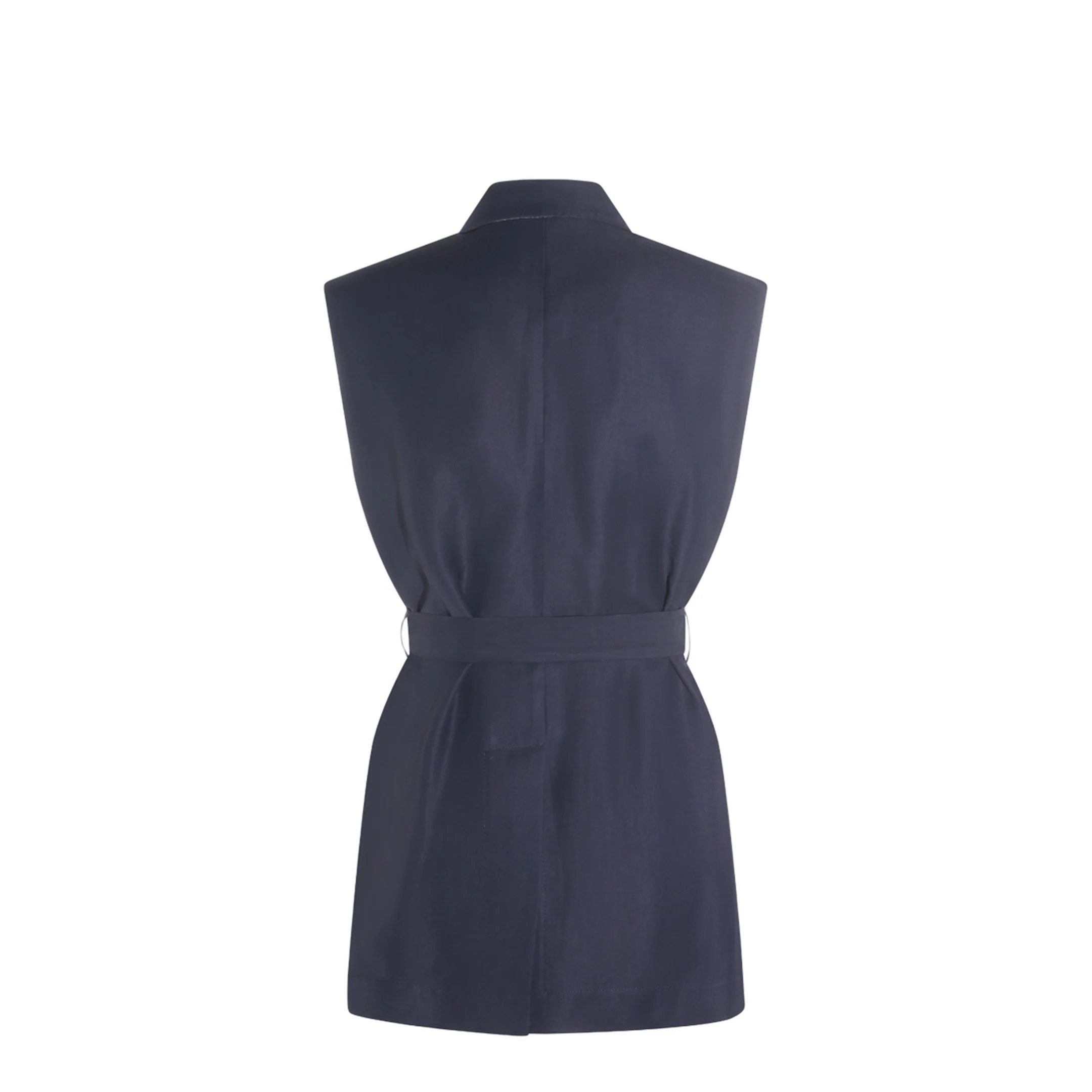 Sleeveless Belted Blazer - Blue - Image 2