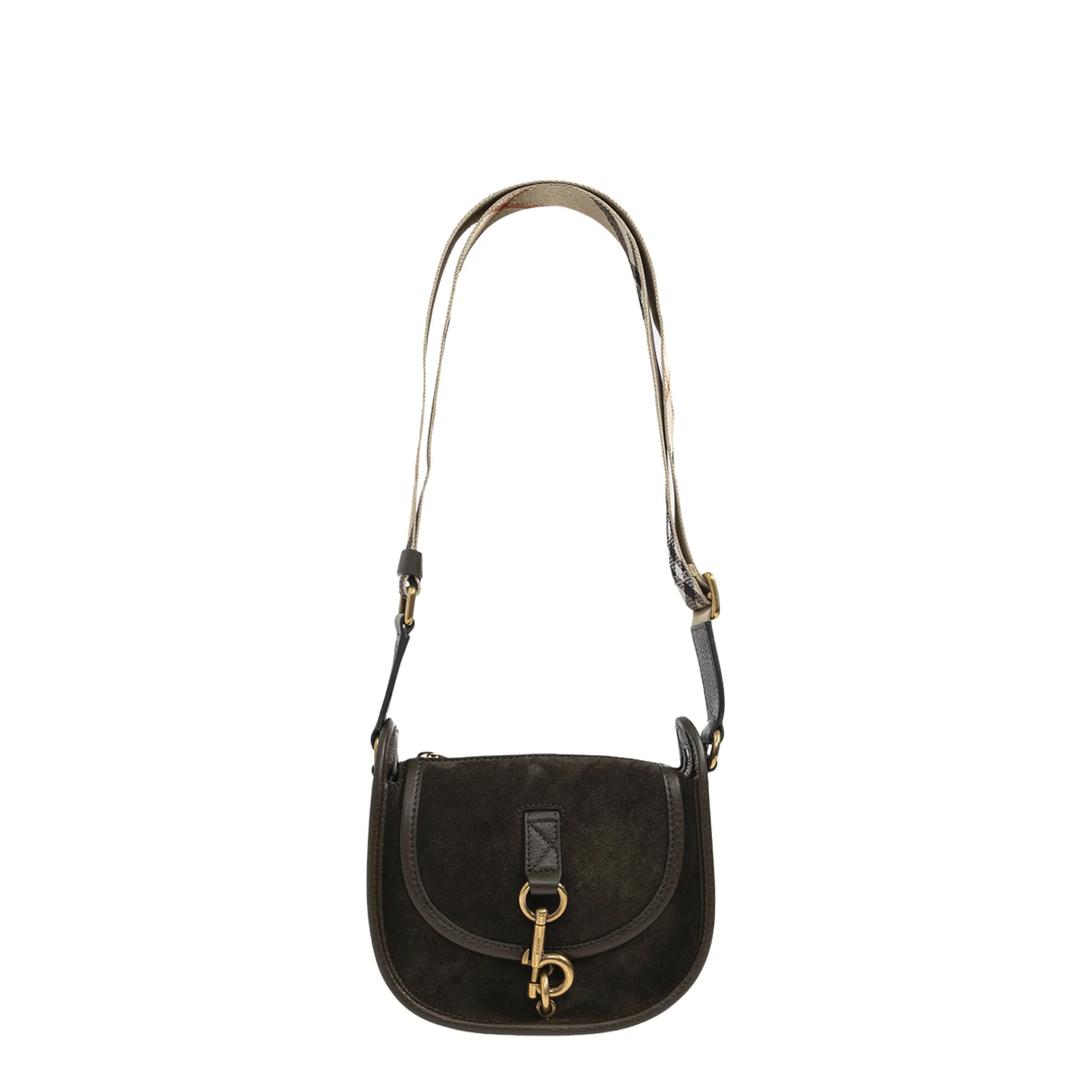 Mini B Clip Leather Messenger Bag in dark brown