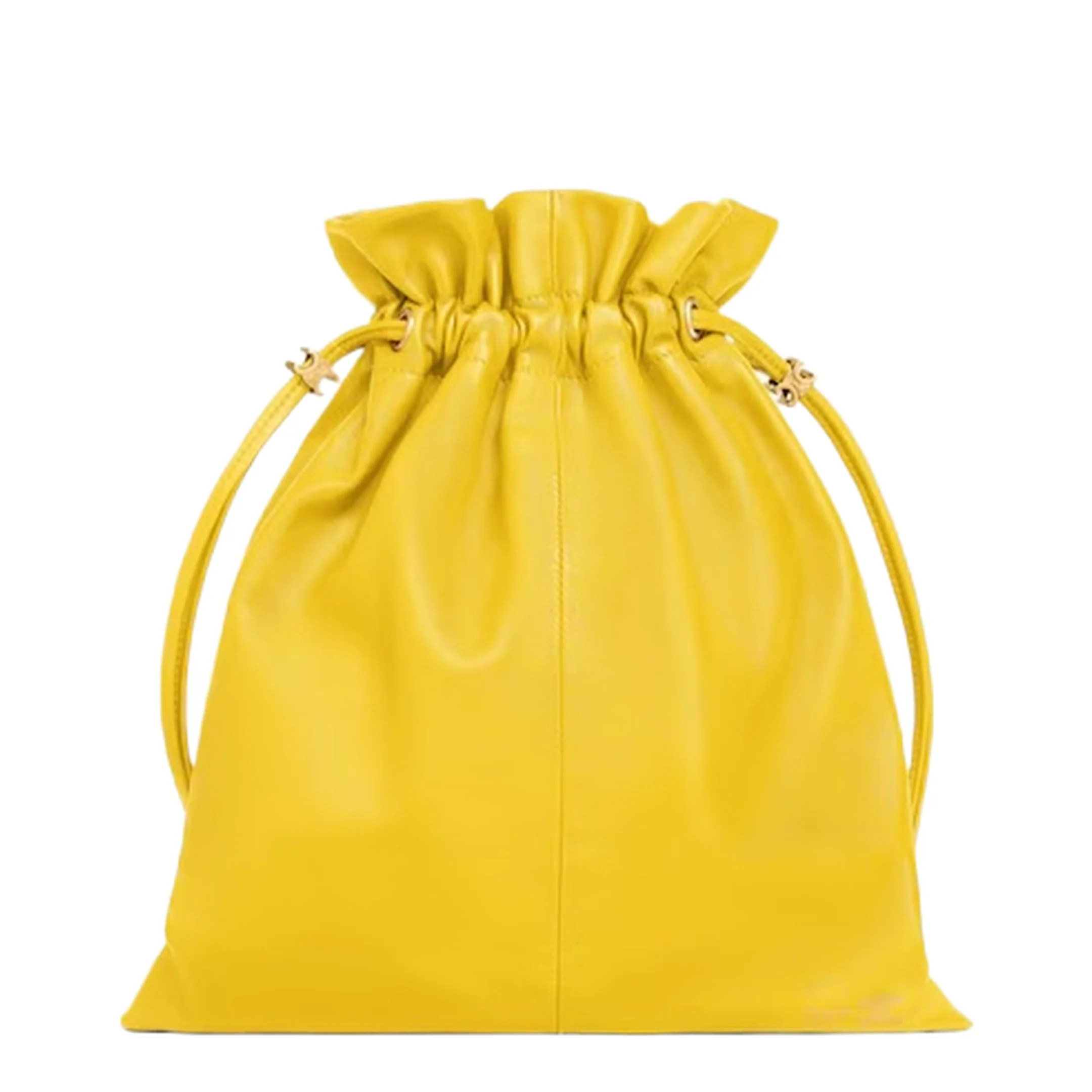 Drawstring Pouch Small Leather Bucket Bag - Yellow