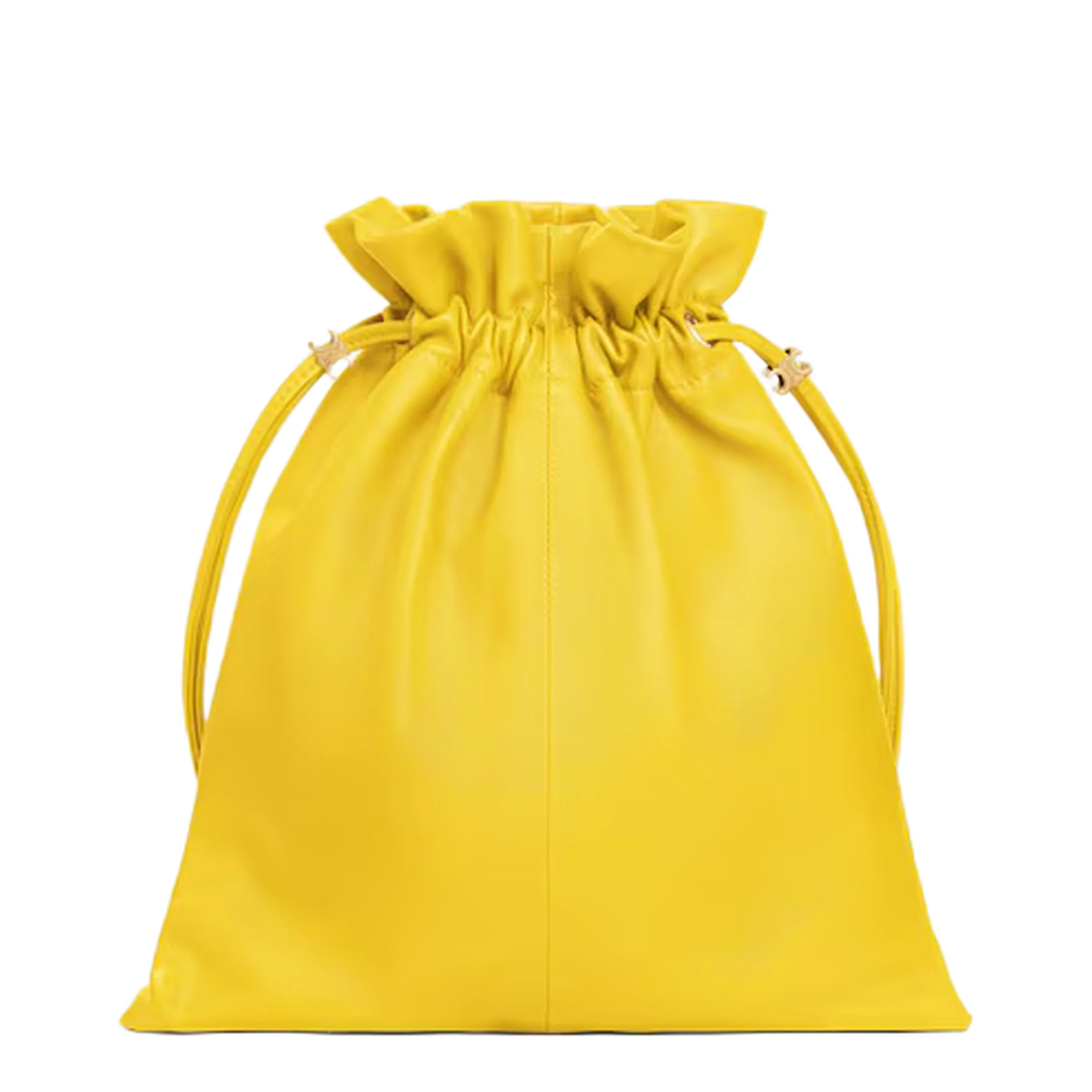 Drawstring Pouch Small Leather Bucket Bag - Yellow - Image 3