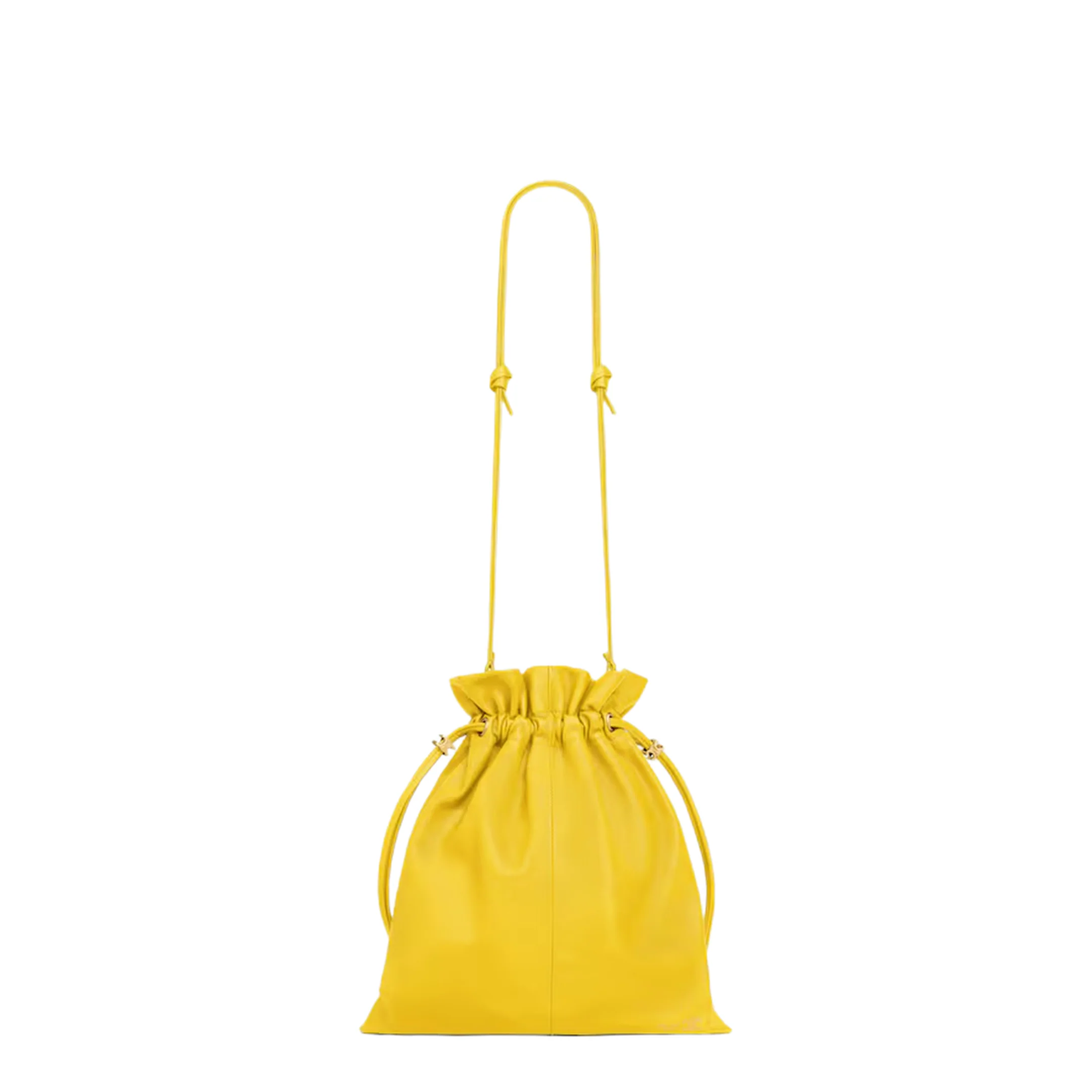 Drawstring Pouch Small Leather Bucket Bag - Yellow - Image 5