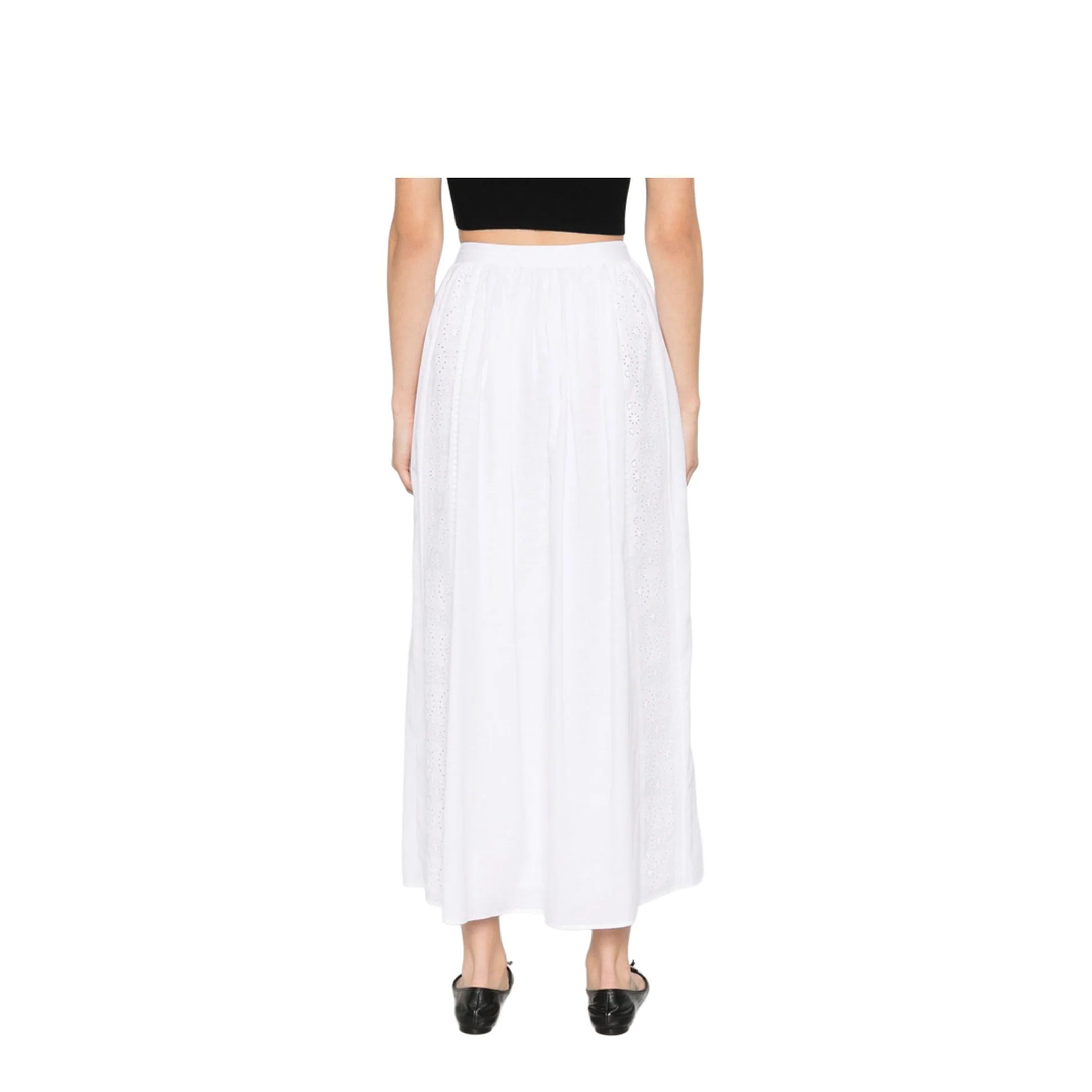 Embroidered Midi Skirt in Cotton Cambric - White - Image 4
