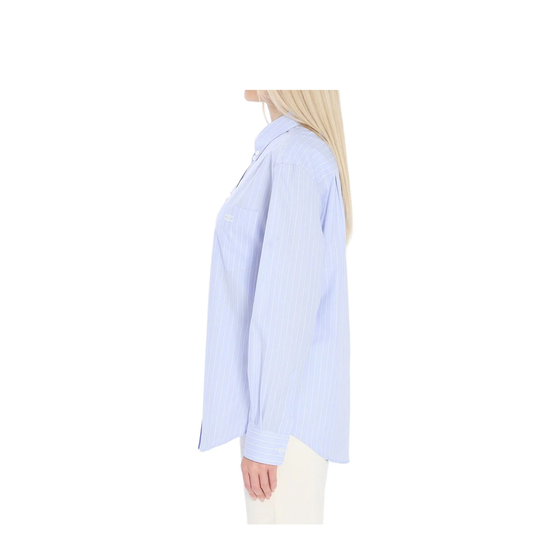 Light Blue Shirt with All-Over Stripe Motif and Embroidered - Image 4