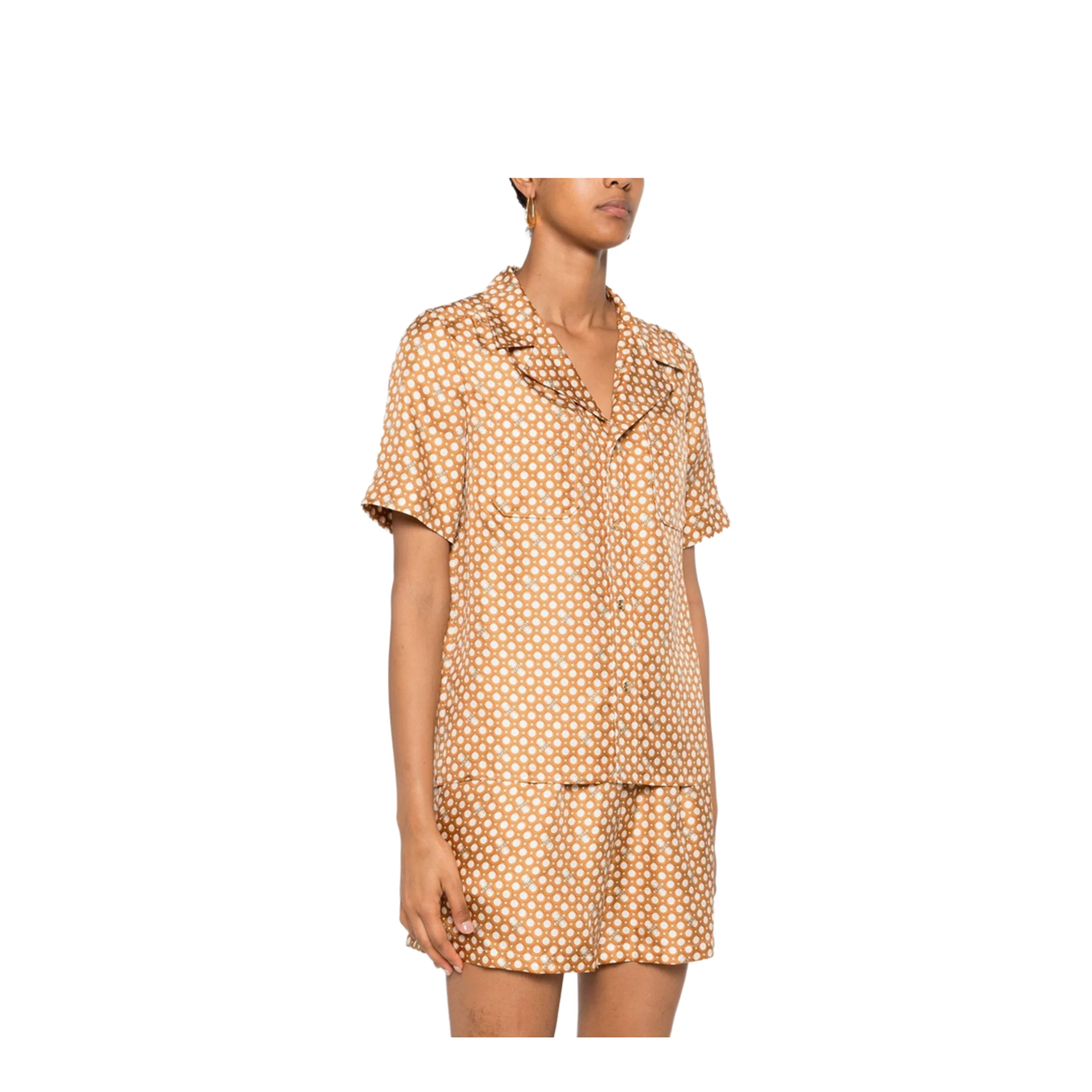 Pajama Shirt in Silk Twill - Cream/Orange - Image 2