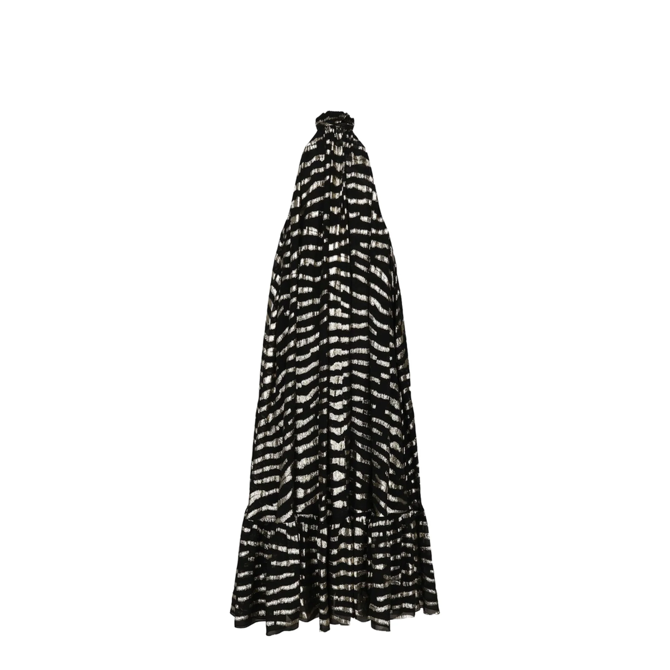 Long Dress in Lamé Tiger Silk - Black / Gold - Image 4