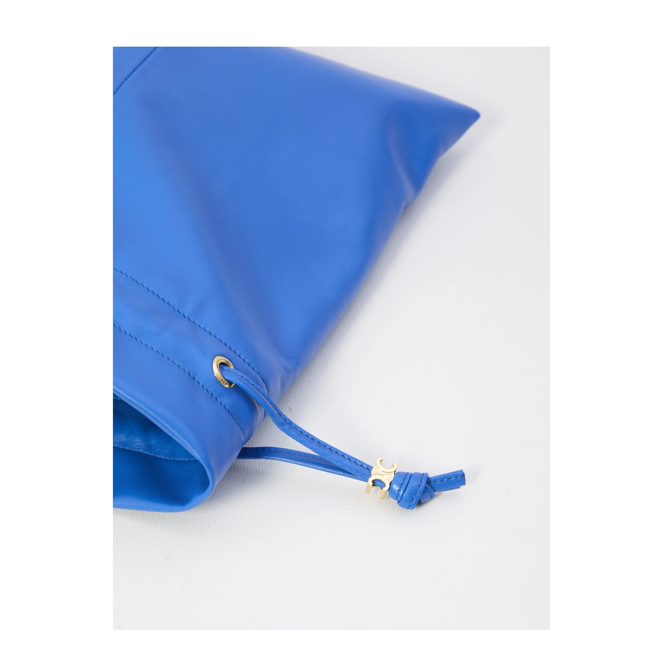 Crystal Pouch Small Leather Bucket Bag - Blue - Image 4