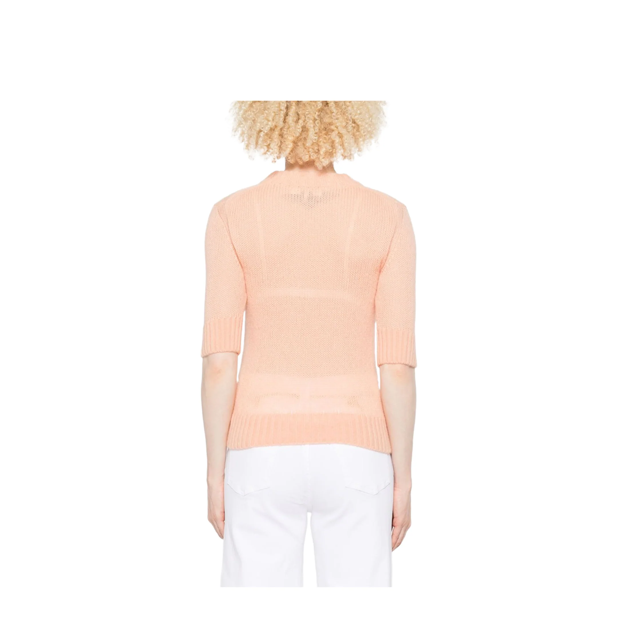 Elbow-Sleeve Logo Sweater in Alpaca Wool & Silk Knit - Image 2