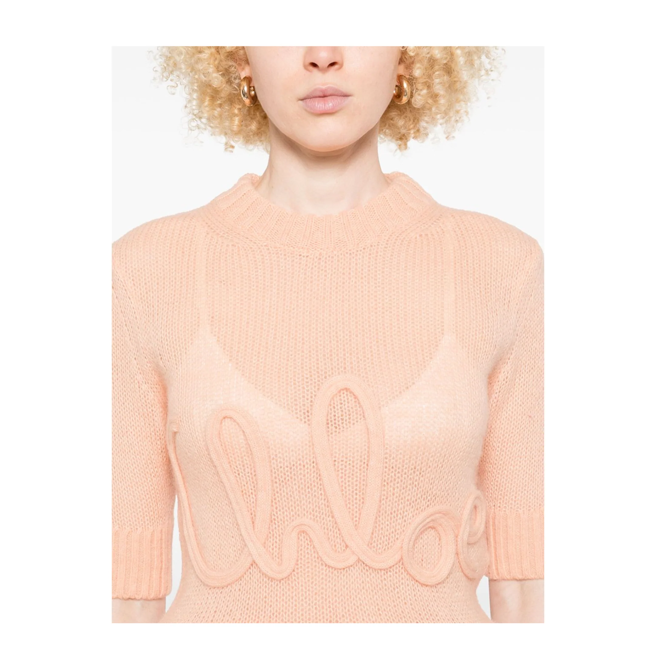 Elbow-Sleeve Logo Sweater in Alpaca Wool & Silk Knit - Image 4