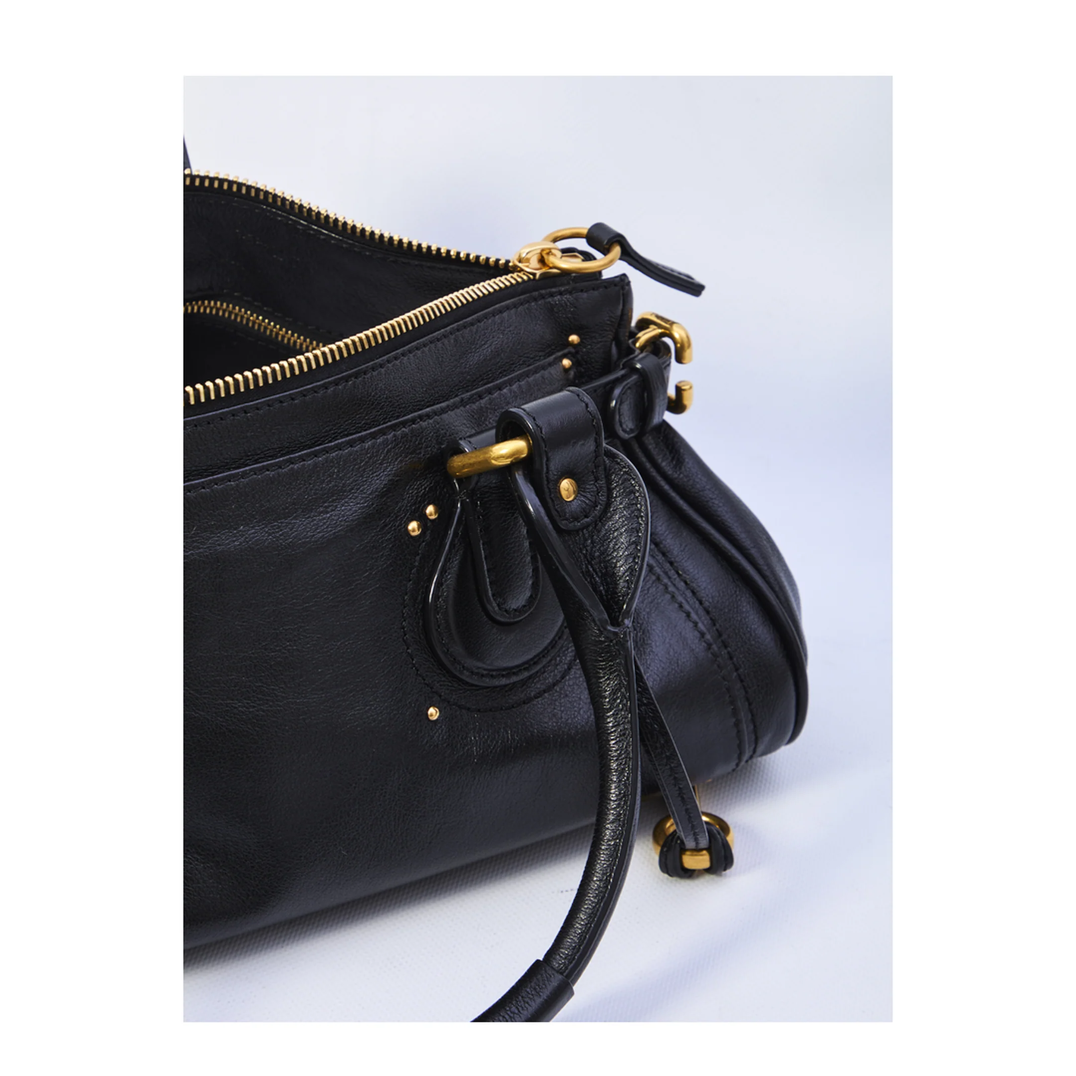 Paddington Grained Leather Handbag - Black - Image 4