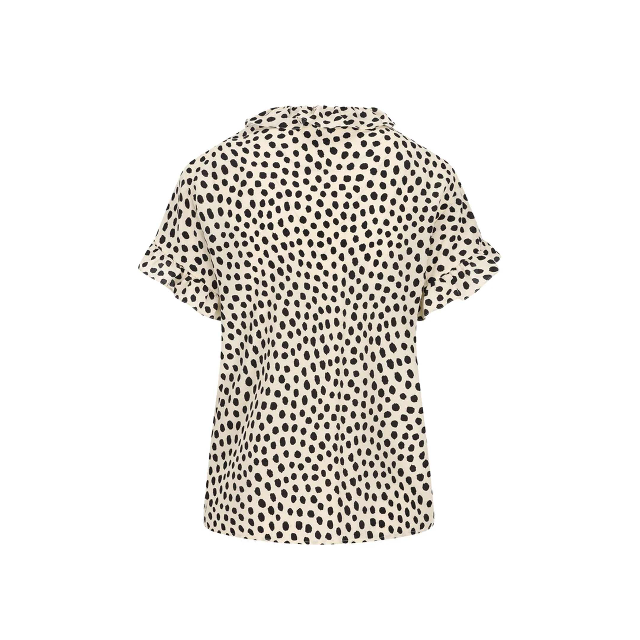 Short-Sleeve Ruffle Top in Crêpe de Chine Beige - Image 2