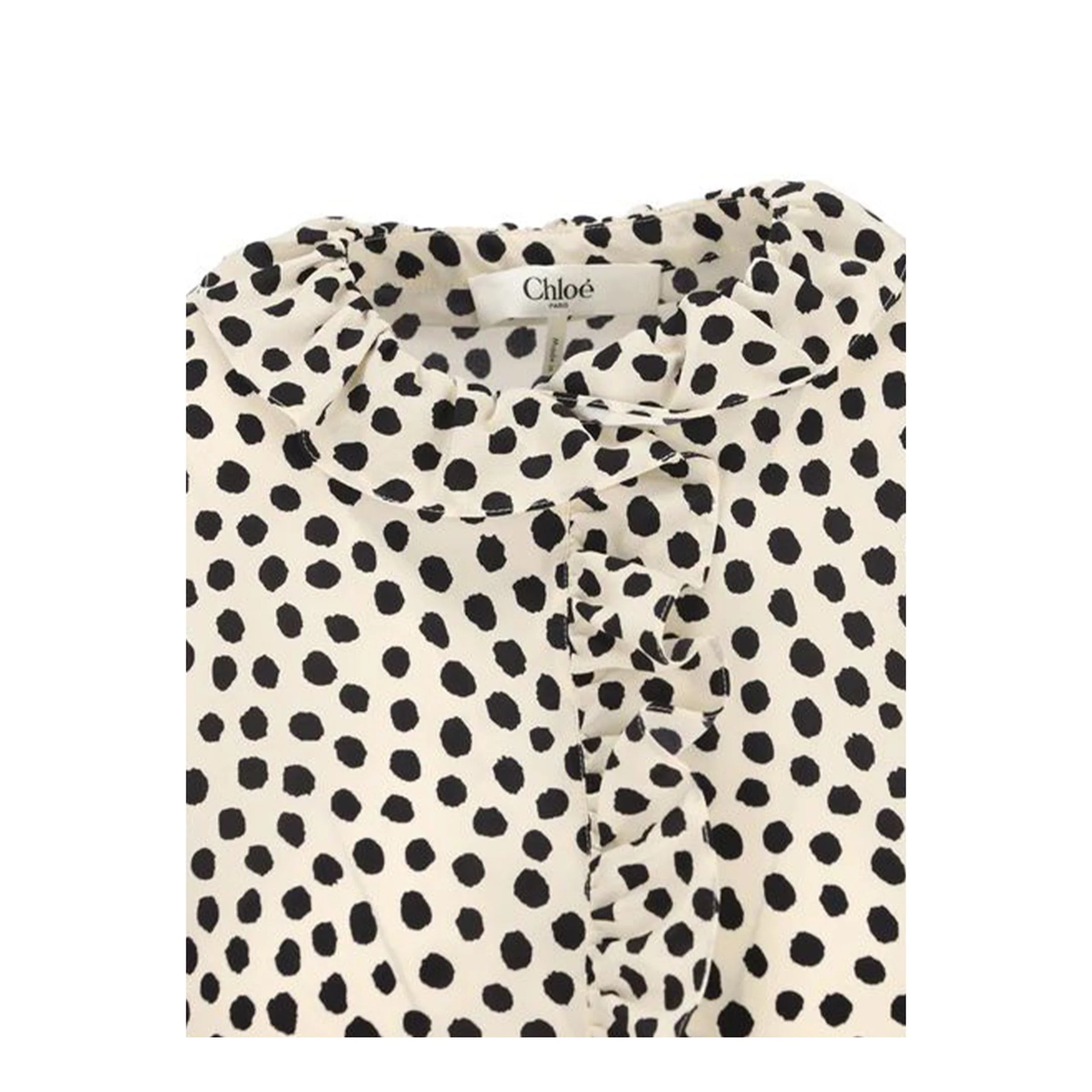 Short-Sleeve Ruffle Top in Crêpe de Chine Beige - Image 4