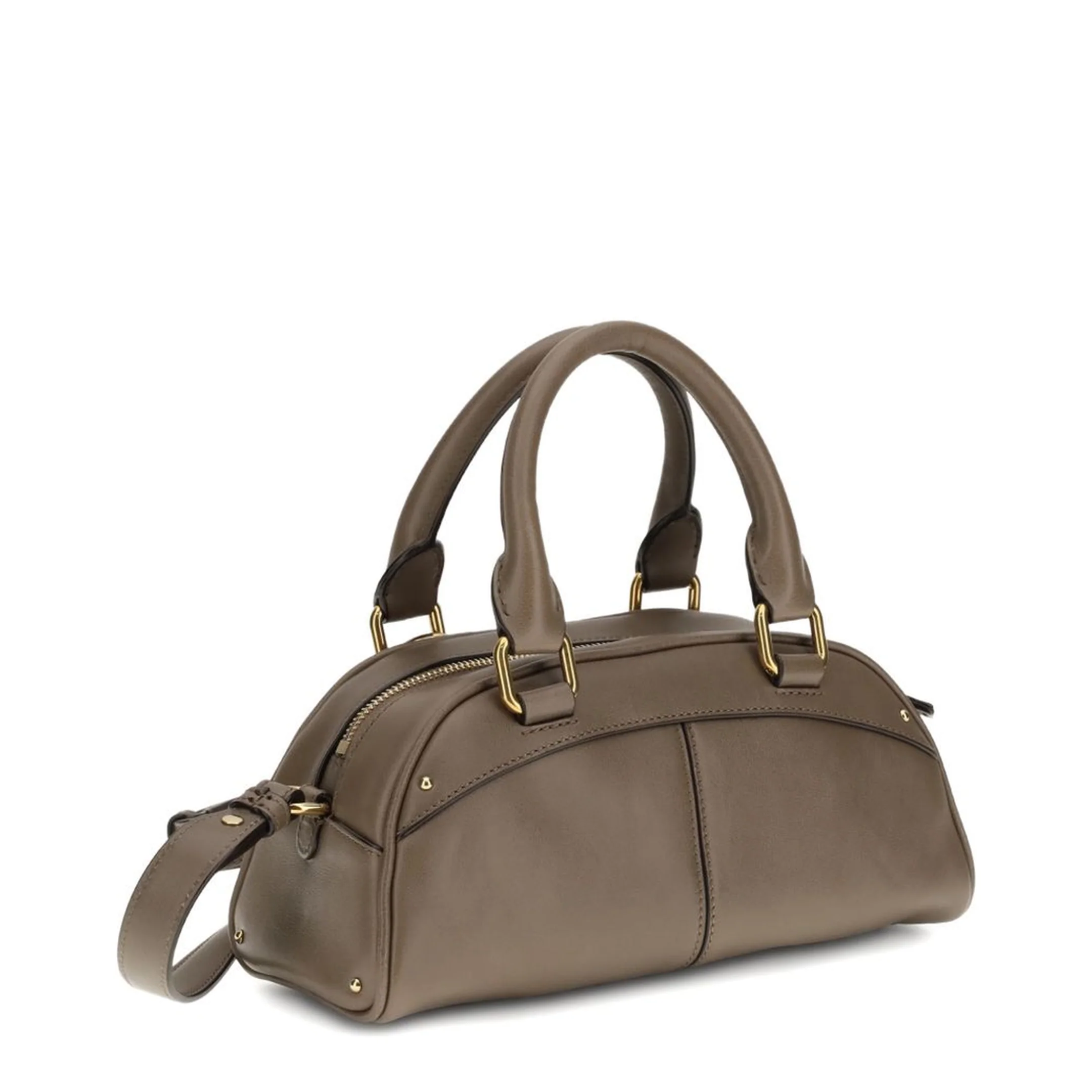 Small Bowling Bag in Soft Leather Beige - Image 2