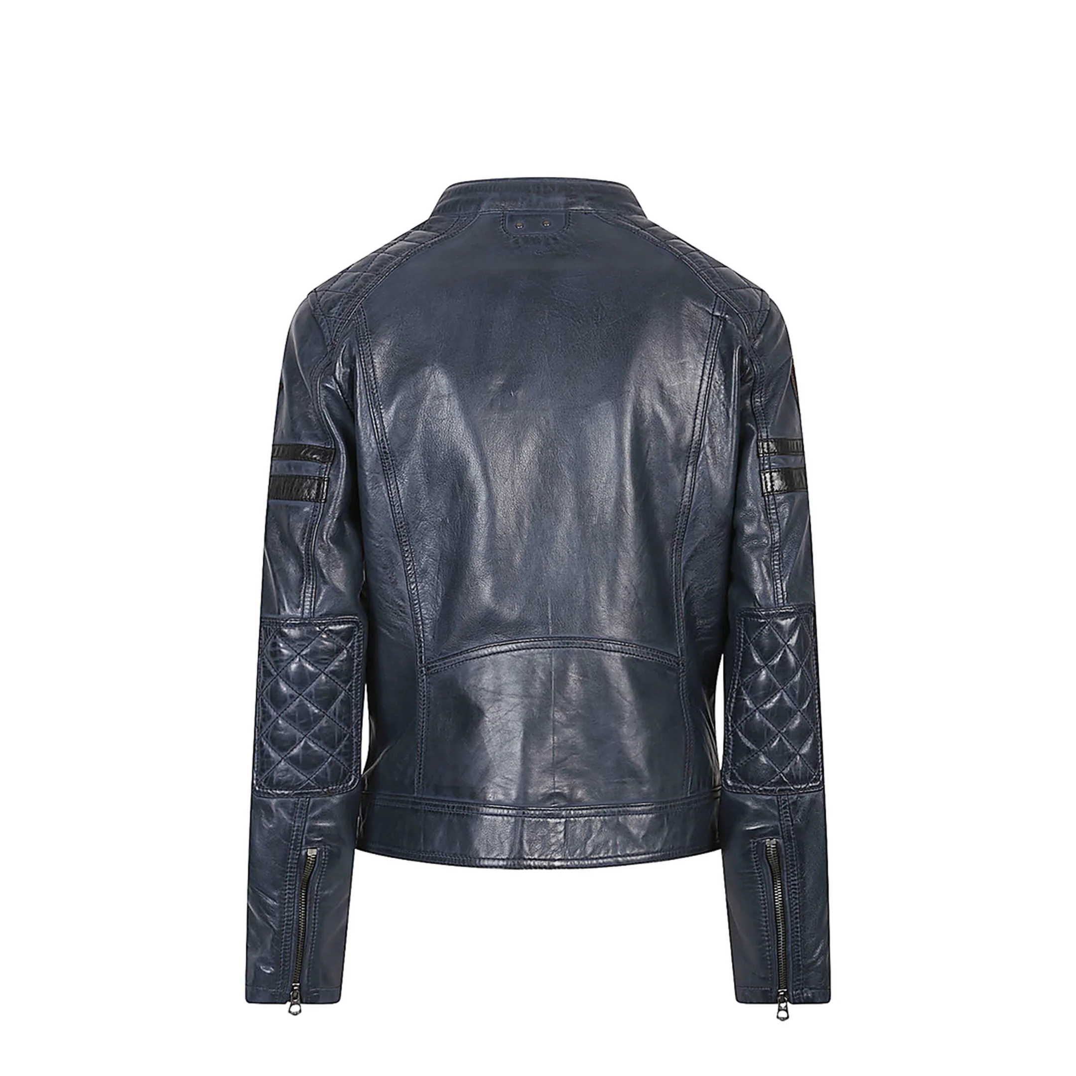 Leather Moto Jacket Blue and Green - Image 2