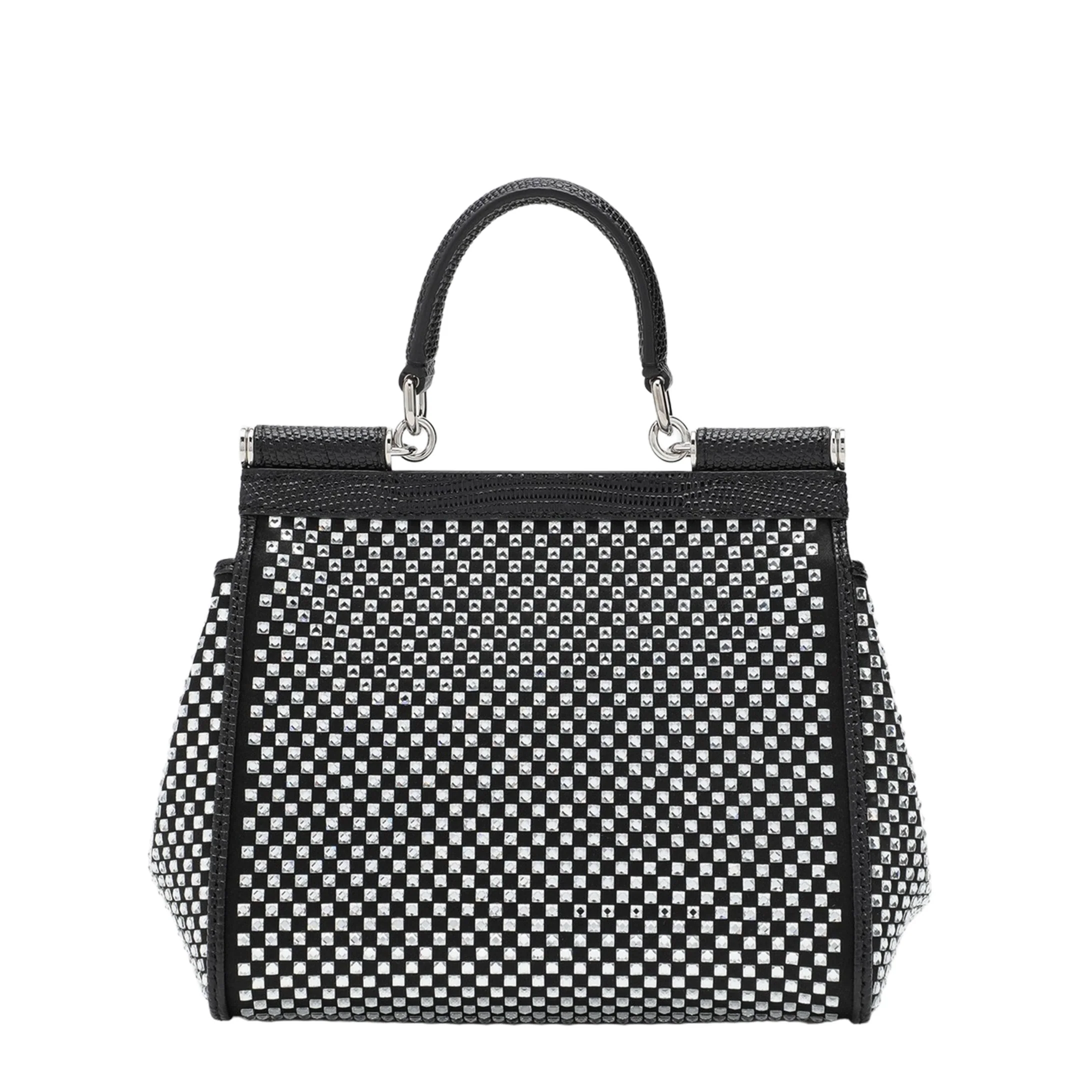 Black Sicily Medium Handbag with Crystals - Image 2
