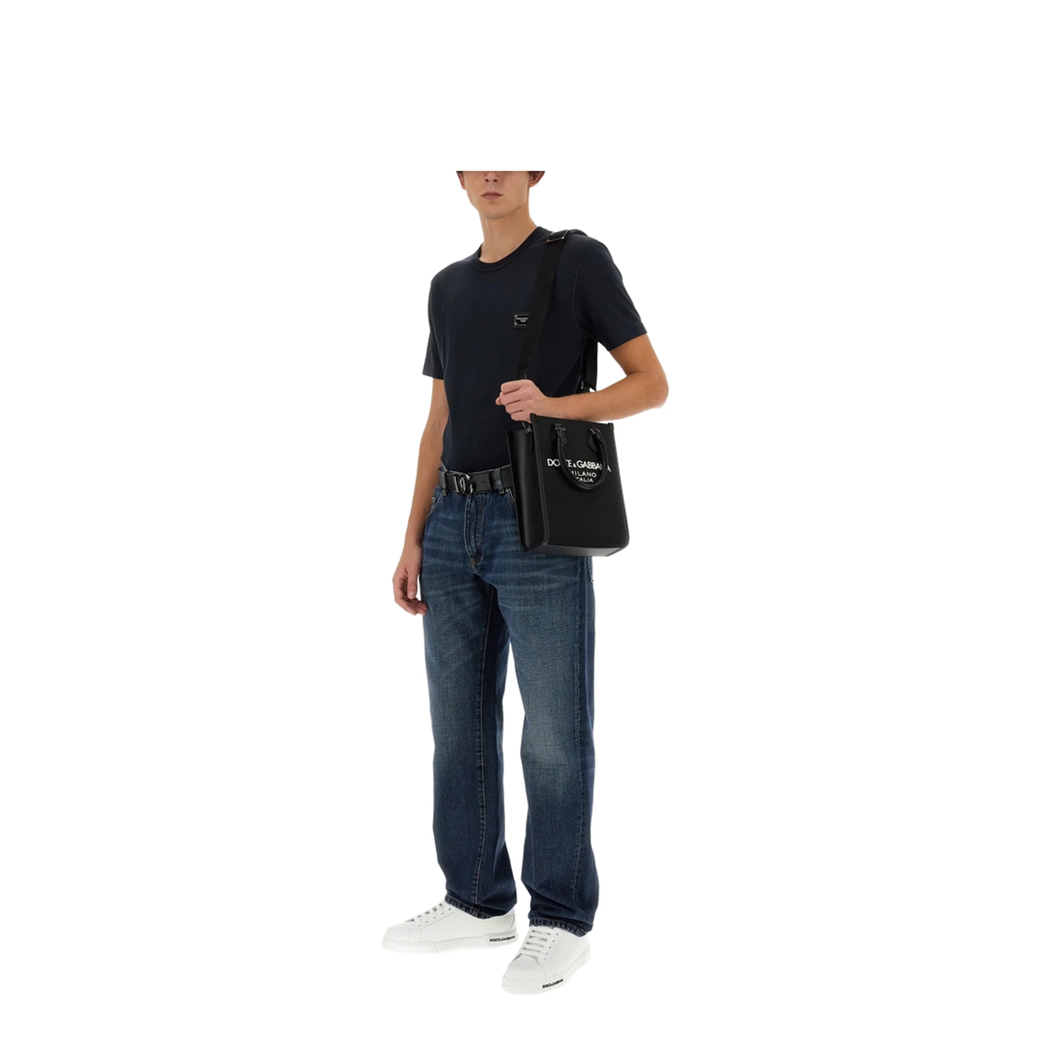 Small Nylon Bag with Rubberized Logo in Black - Image 3