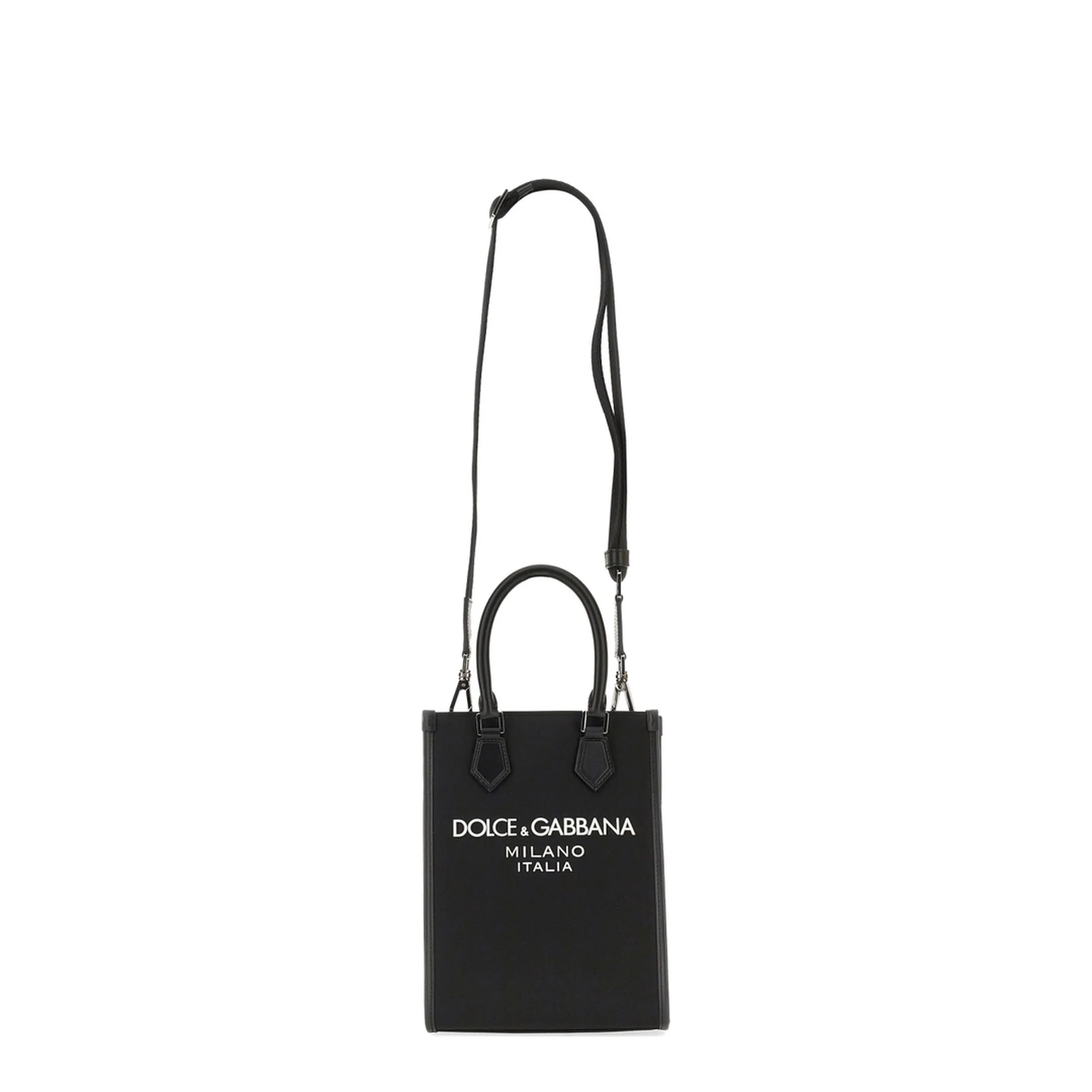 Small Nylon Bag with Rubberized Logo in Black - Image 5