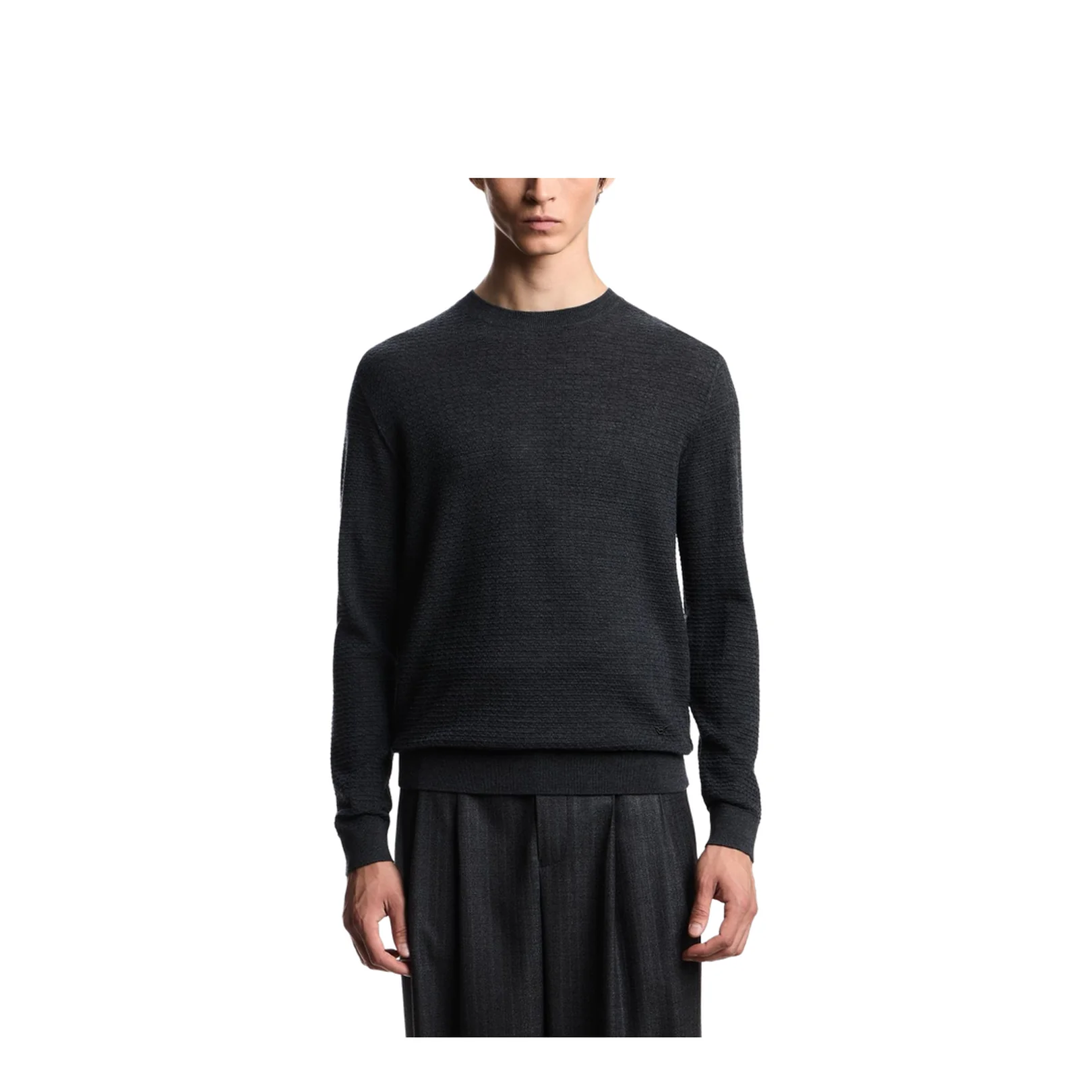 Dark Grey Textured Knit Round Neck Long Sleeve Top - Image 3