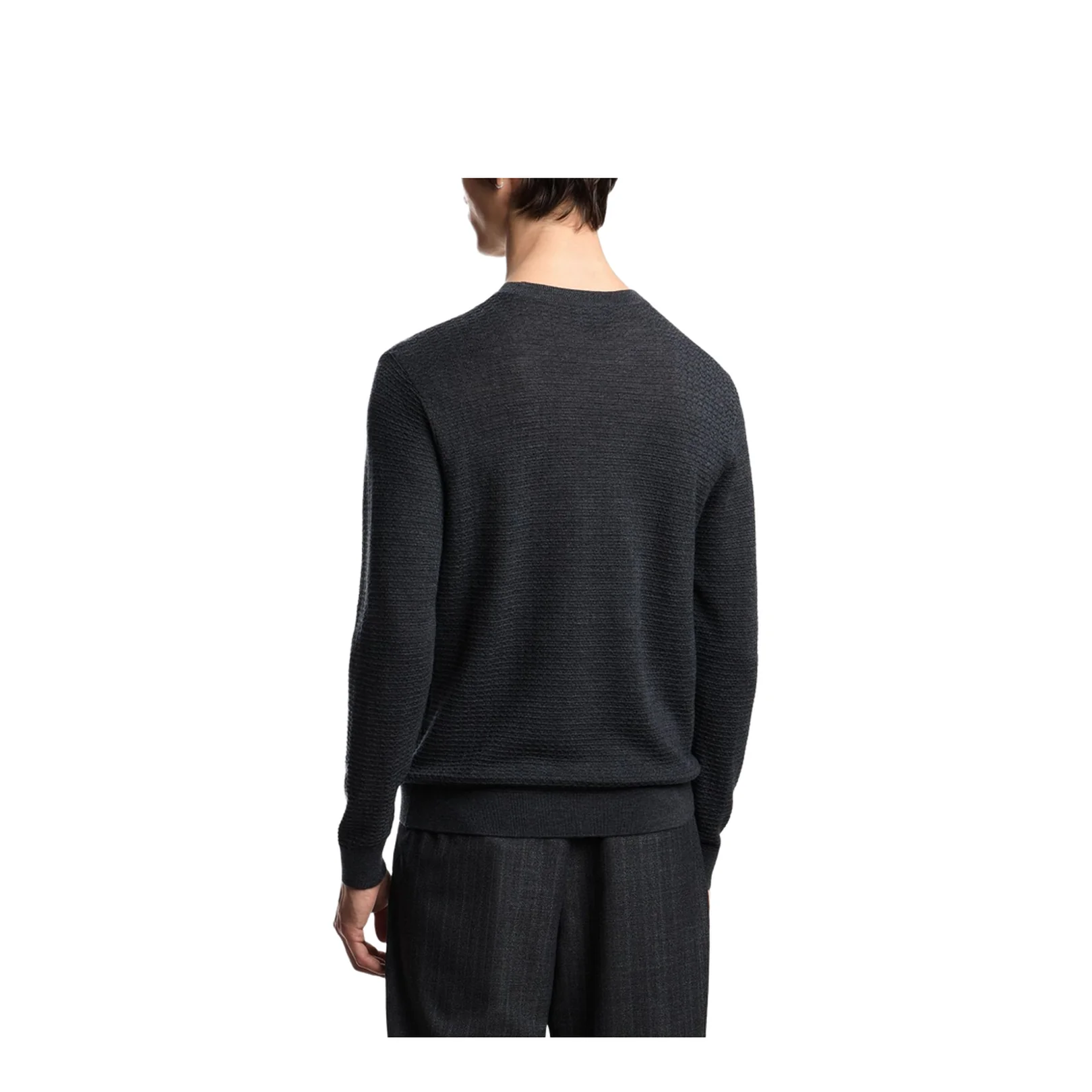 Dark Grey Textured Knit Round Neck Long Sleeve Top - Image 4