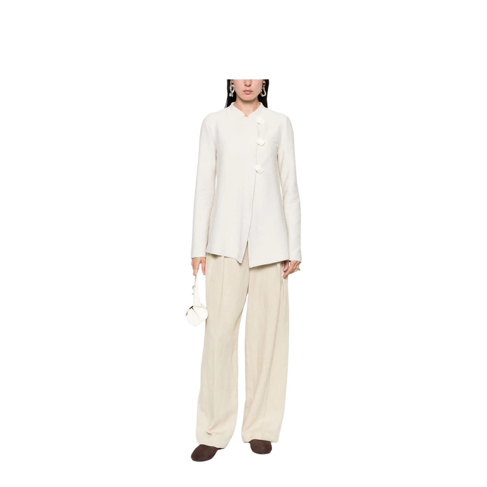 Ivory Button Fastening Round Neck Long Sleeves - Image 4