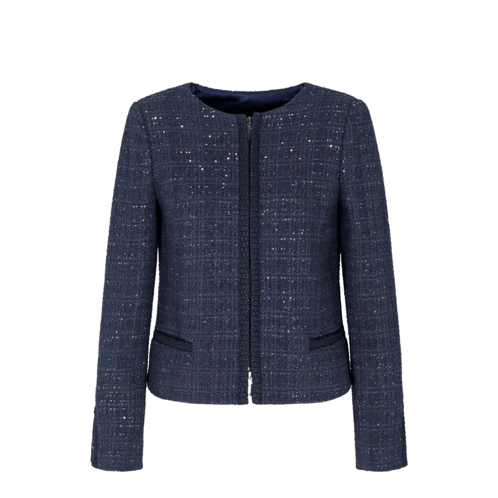Lurex Tweed Zip-Up Jacket with Micro Sequins