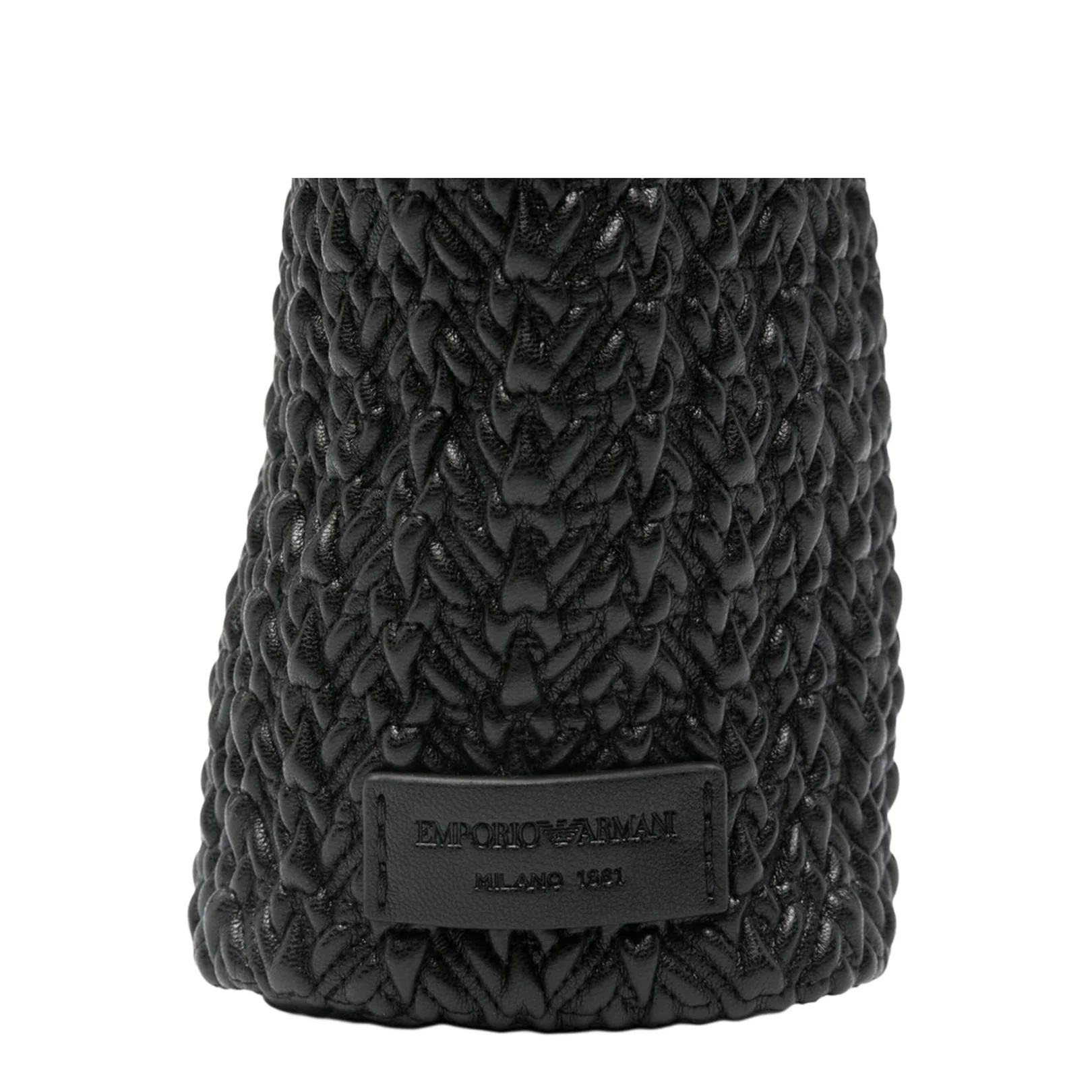Embossed Small Leather Hobo Bag - Black - Image 2