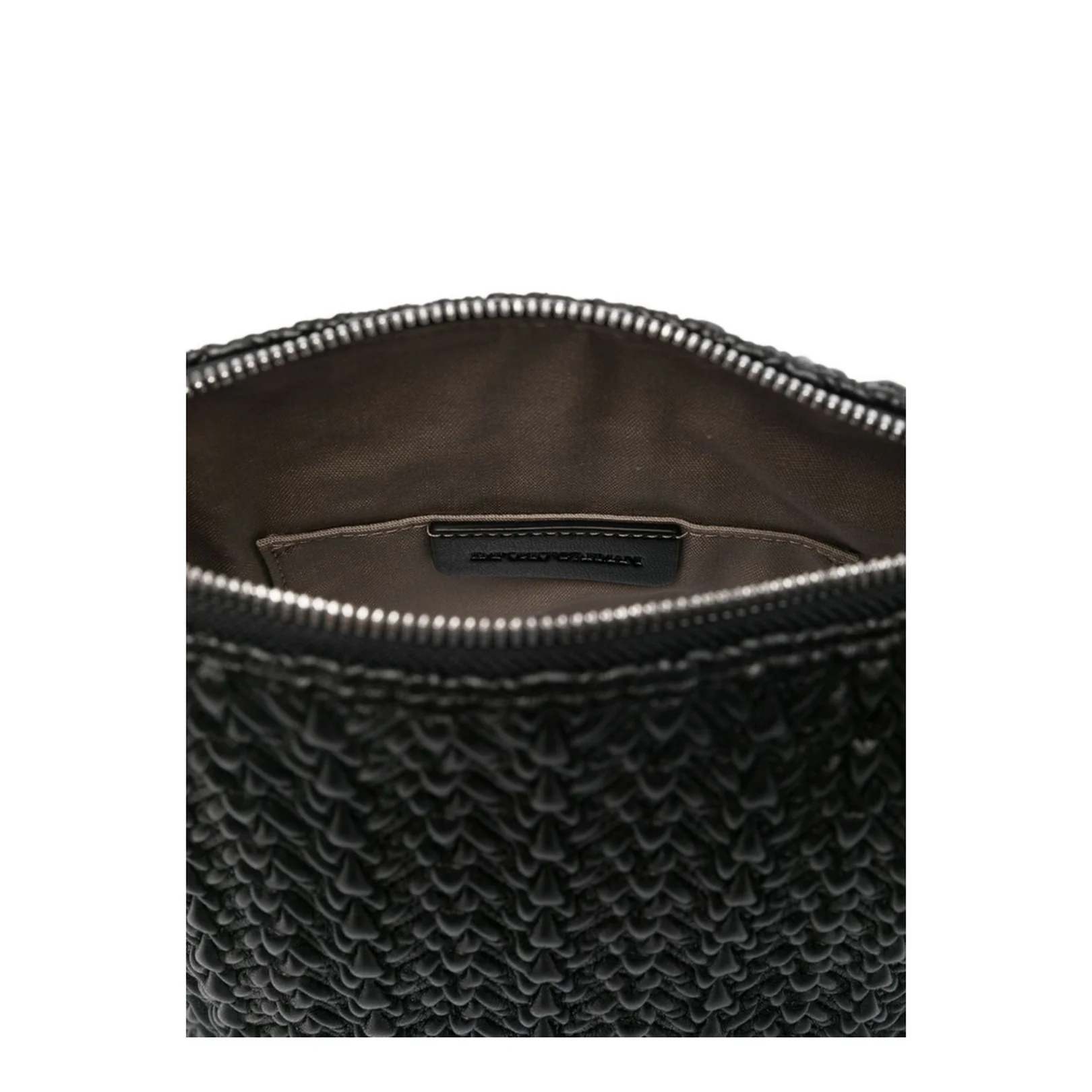 Embossed Small Leather Hobo Bag - Black - Image 3