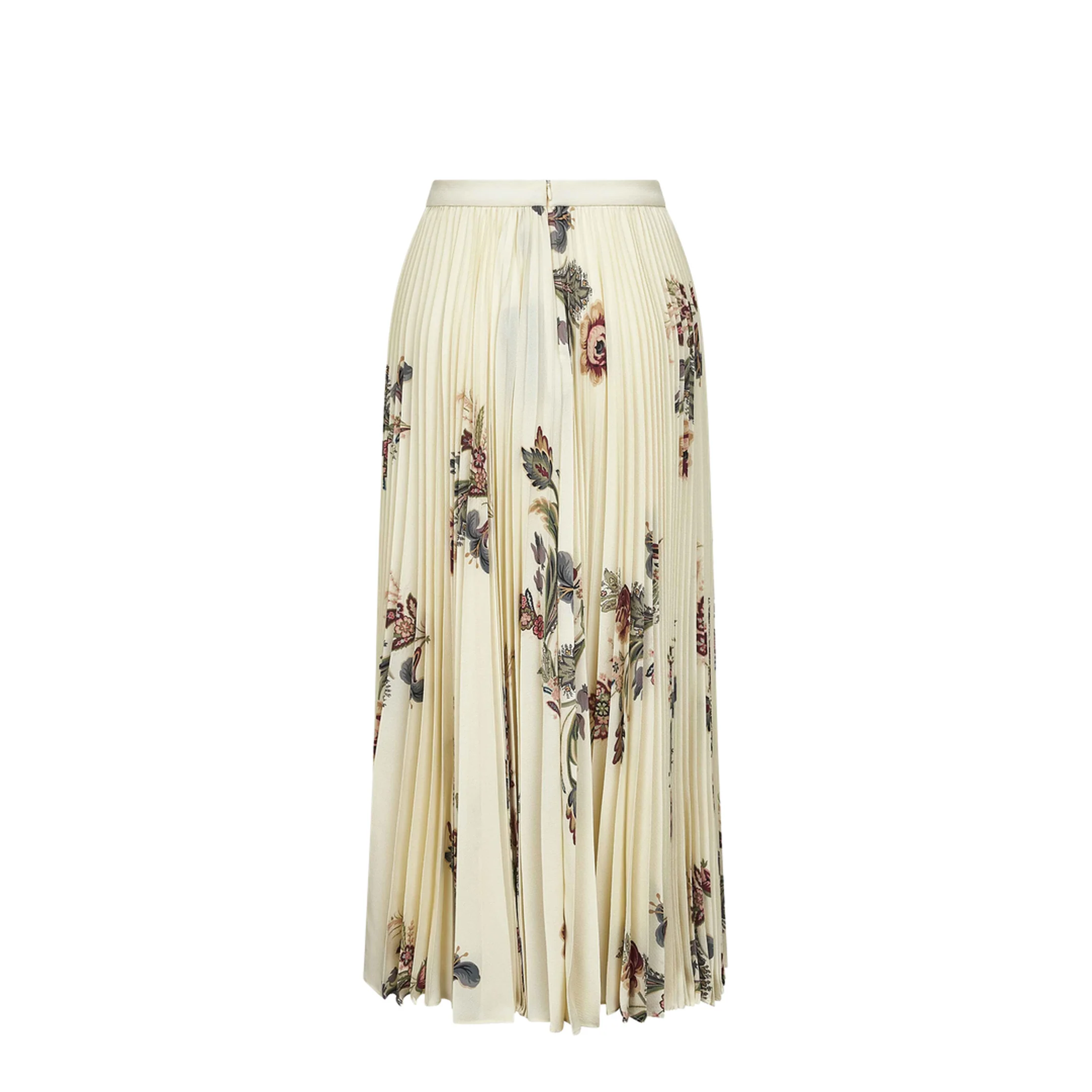 Beige Floral Print Sablé Pleated Midi Skirt - Image 2
