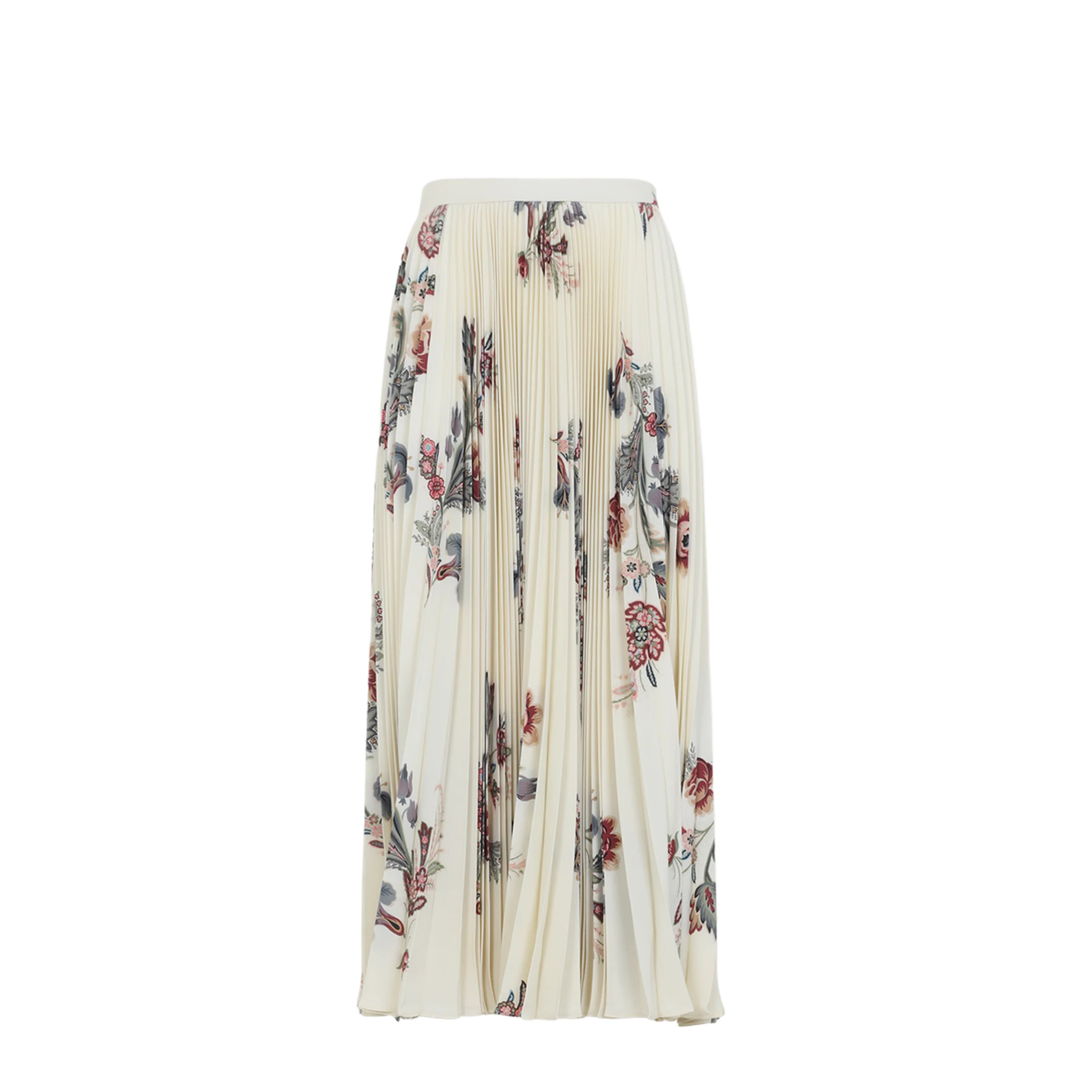 Beige Floral Print Sablé Pleated Midi Skirt - Image 4