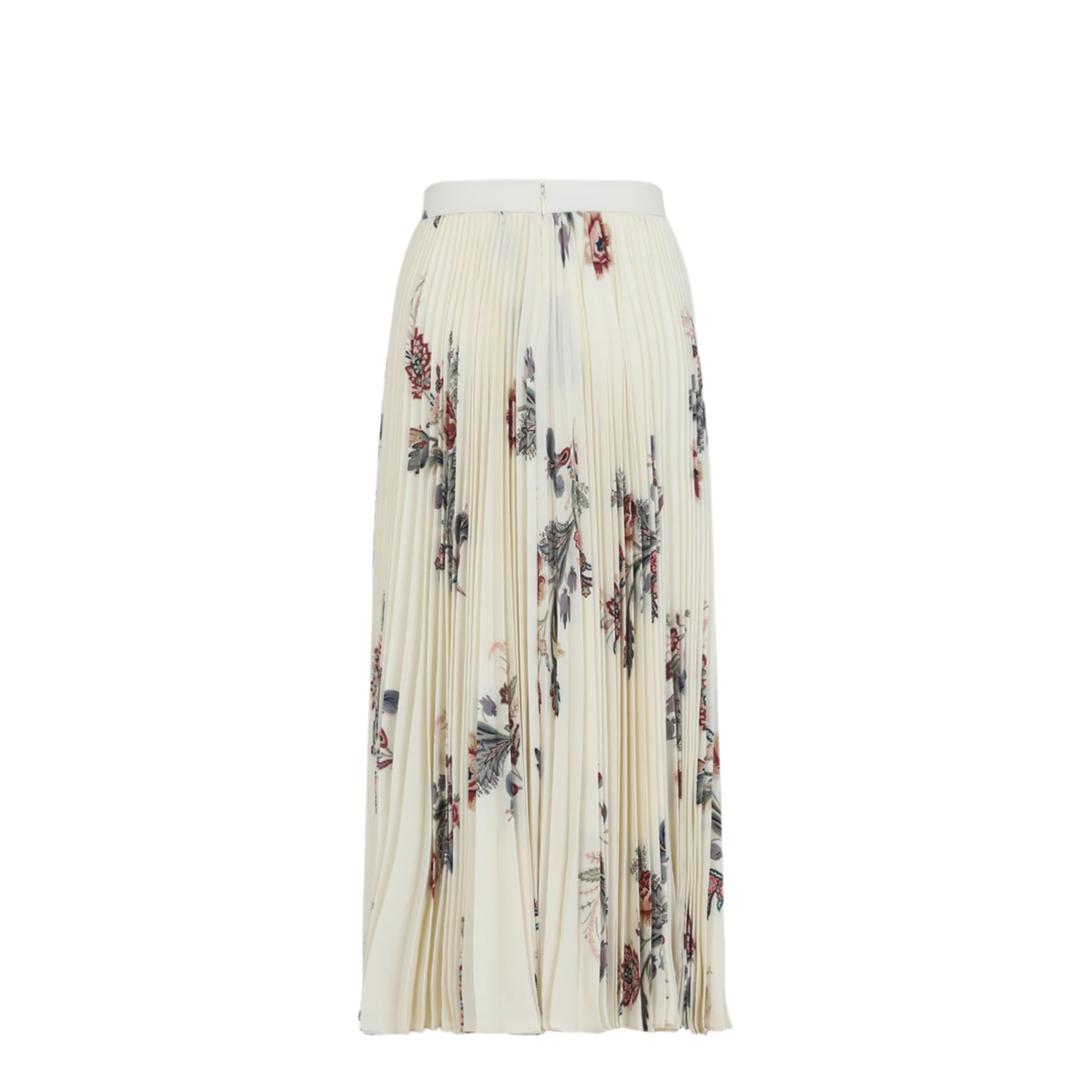 Beige Floral Print Sablé Pleated Midi Skirt - Image 5