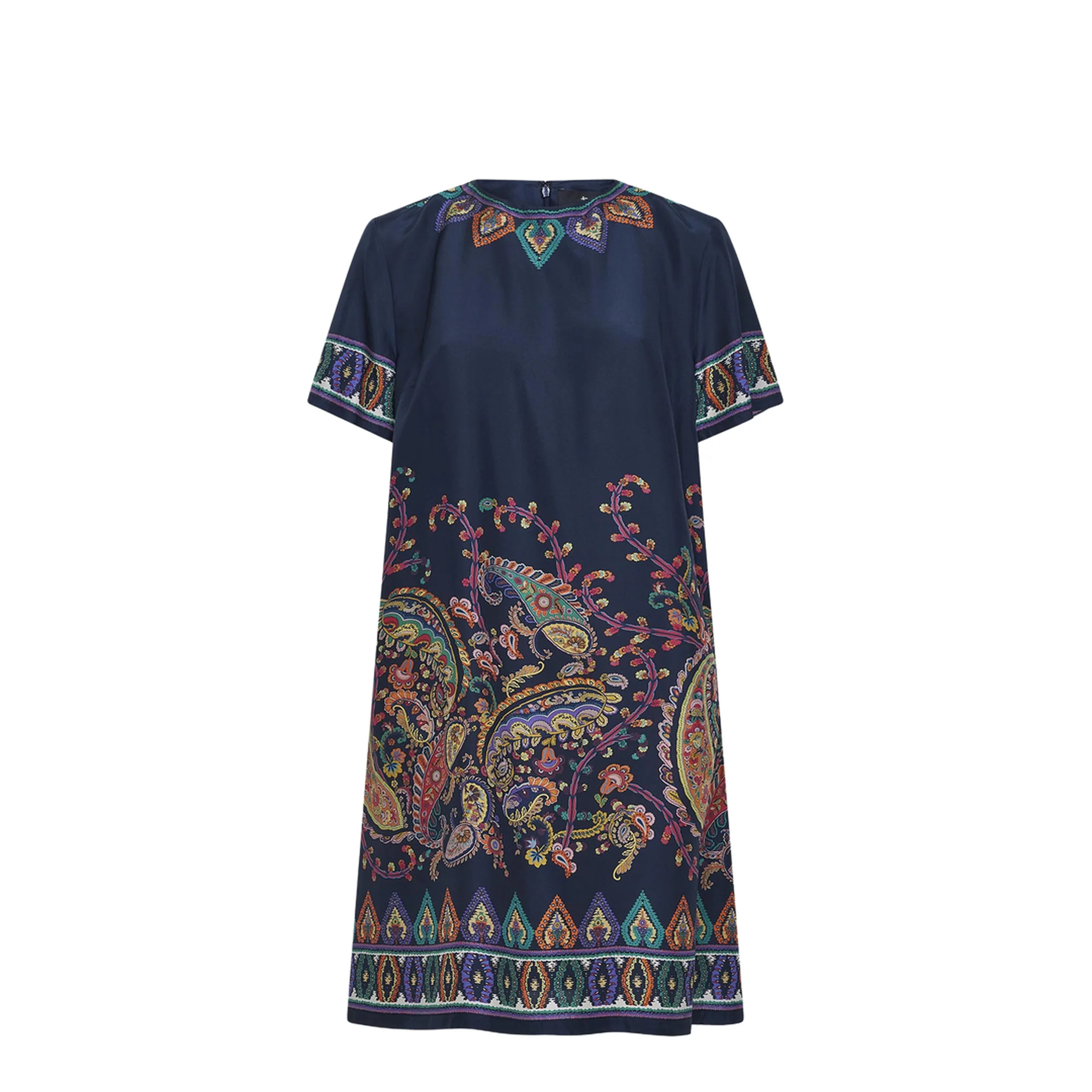 Blue Paisley-print Habotai Silk Tunic Short Dress - Image 2